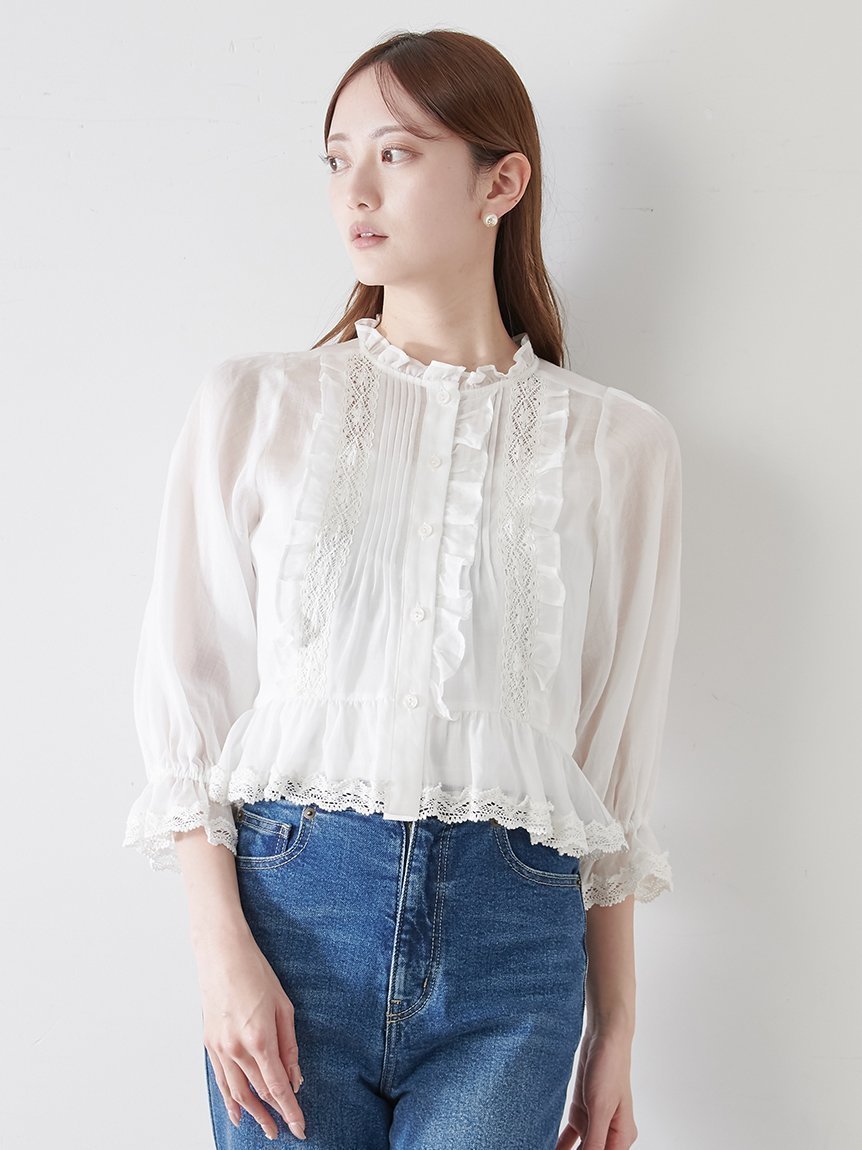 【スナイデル/SNIDEL】のコットンボイルブラウス 人気、トレンドファッション・服の通販 founy(ファニー) 　ファッション　Fashion　レディースファッション　Fashion for Women　トップス・カットソー　Cut & Sew Tops　シャツ・ブラウス・オフィスカジュアル　Elegant Blouses & Button-Ups　エレガント 上品　Elegant　デニム　Denim, Jeans Material　トレンド　Trend, Trending Now　ペプラム　Peplum, Flared Hem　レース　Lace, Lace Fabric　ロマンティック　Romantic, Feminine Style　ローズ　Rose, Rose Motif　ヴィンテージ　Vintage Style　今季　This Season, Current Season　 other-1|ID: prp329100004686108 ipo3291000000033839636