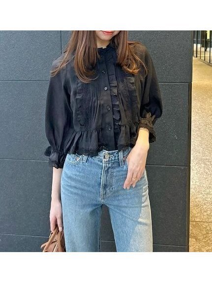 【スナイデル/SNIDEL】のコットンボイルブラウス インテリア・キッズ・メンズ・レディースファッション・服の通販 founy(ファニー) 　ファッション　Fashion　レディースファッション　Fashion for Women　トップス・カットソー　Cut & Sew Tops　シャツ・ブラウス・オフィスカジュアル　Elegant Blouses & Button-Ups　エレガント 上品　Elegant　デニム　Denim, Jeans Material　トレンド　Trend, Trending Now　ペプラム　Peplum, Flared Hem　レース　Lace, Lace Fabric　ロマンティック　Romantic, Feminine Style　ローズ　Rose, Rose Motif　ヴィンテージ　Vintage Style　今季　This Season, Current Season　BLK[009]|ID: prp329100004686108 ipo3291000000033839638