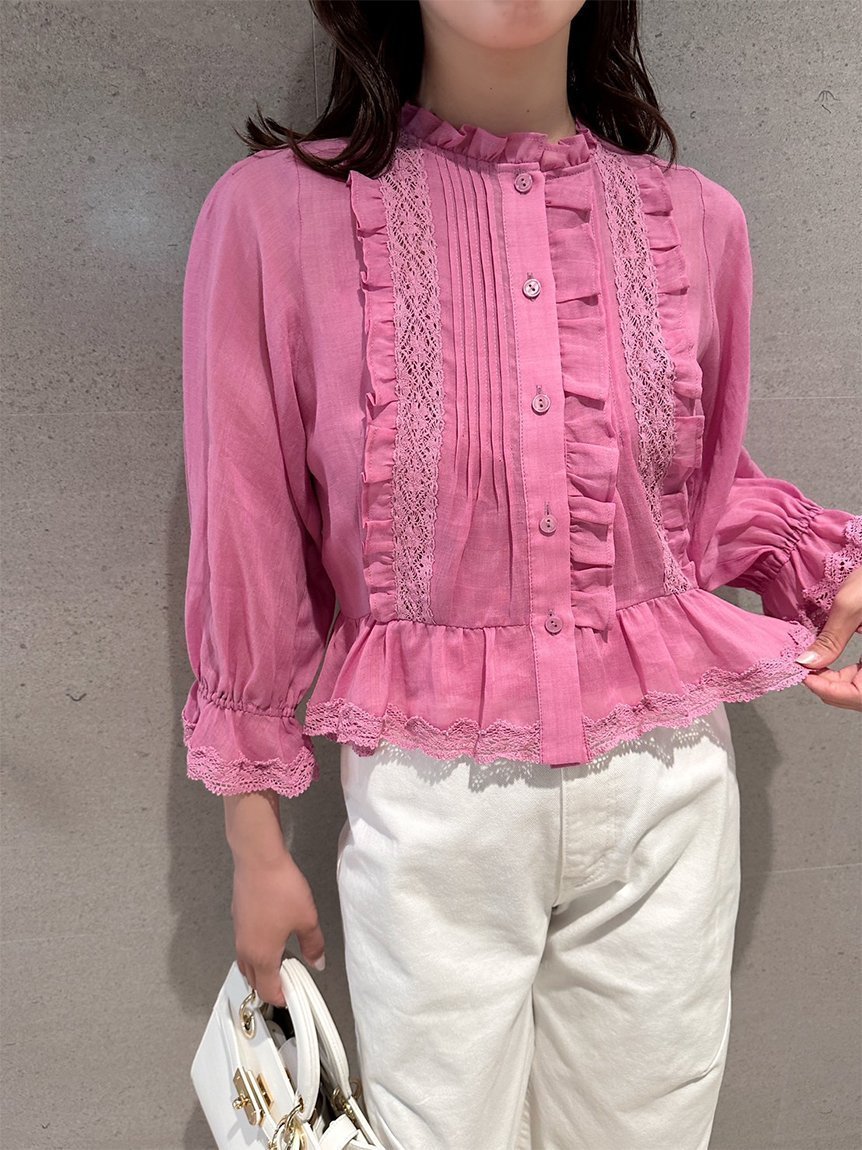 【スナイデル/SNIDEL】のコットンボイルブラウス インテリア・キッズ・メンズ・レディースファッション・服の通販 founy(ファニー) 　ファッション　Fashion　レディースファッション　Fashion for Women　トップス・カットソー　Cut & Sew Tops　シャツ・ブラウス・オフィスカジュアル　Elegant Blouses & Button-Ups　エレガント 上品　Elegant　デニム　Denim, Jeans Material　トレンド　Trend, Trending Now　ペプラム　Peplum, Flared Hem　レース　Lace, Lace Fabric　ロマンティック　Romantic, Feminine Style　ローズ　Rose, Rose Motif　ヴィンテージ　Vintage Style　今季　This Season, Current Season　PNK[066]|ID: prp329100004686108 ipo3291000000033839639