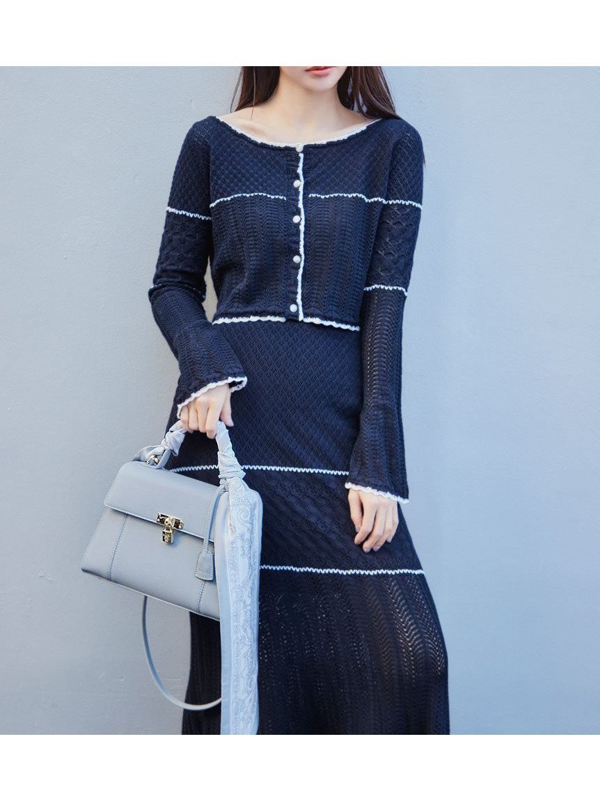 【スナイデル/SNIDEL】のクロシェニットセットアップ インテリア・キッズ・メンズ・レディースファッション・服の通販 founy(ファニー) 　ファッション　Fashion　レディースファッション　Fashion for Women　トップス・カットソー　Cut & Sew Tops　ニット　Knit Tops & Sweaters　おすすめ　Recommended / Our Picks　インナー　Innerwear　クロシェ　Crochet, Knitted Lace　セットアップ　Set-Up, Coordinated Outfit　トレンド　Trend, Trending Now　レース　Lace, Lace Fabric　ロング　Long, Long-Length　NVY[089]|ID: prp329100004686161 ipo3291000000033839880