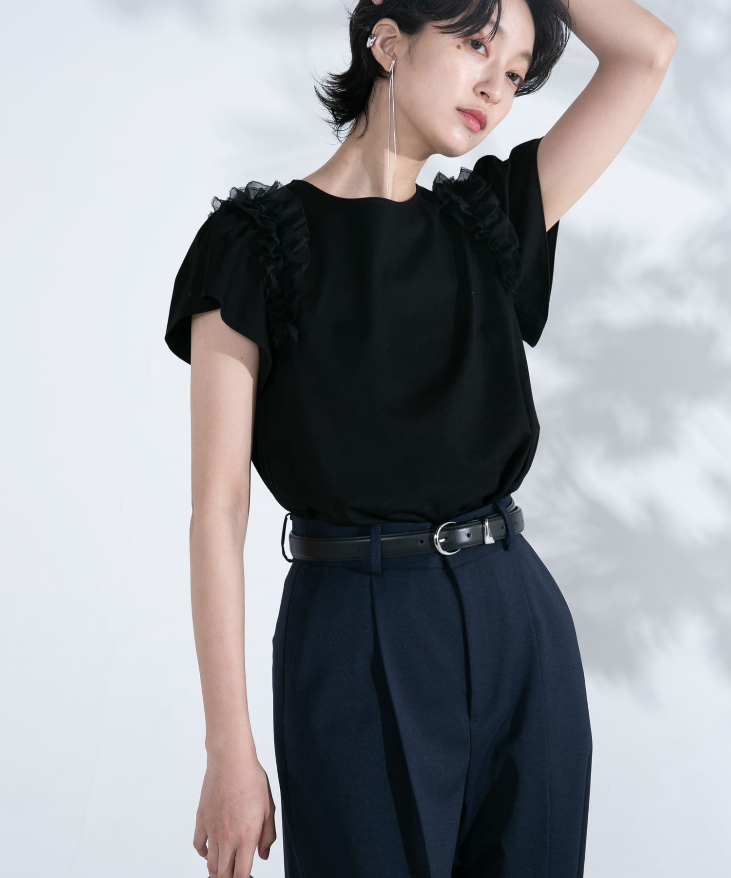 【アーバンリサーチ ロッソ/URBAN RESEARCH ROSSO】のシアードッキングデザインTシャツ インテリア・キッズ・メンズ・レディースファッション・服の通販 founy(ファニー) 　ファッション　Fashion　レディースファッション　Fashion for Women　トップス・カットソー　Cut & Sew Tops　シャツ・ブラウス・オフィスカジュアル　Elegant Blouses & Button-Ups　ロングTシャツ・Tシャツ　Longline T-Shirts & Tees　2025年　2025　2025春夏・S/S　Spring/Summer 2025 SS25　スラックス　Slacks, Dress Pants　スリーブ　Sleeve, Long Sleeve / Short Sleeve　デニム　Denim, Jeans Material　フレア　Flare, Flared　夏　Summer　S/S・春夏　SS, Spring/Summer, Warm Season　BLACK|ID: prp329100004686169 ipo3291000000033996971