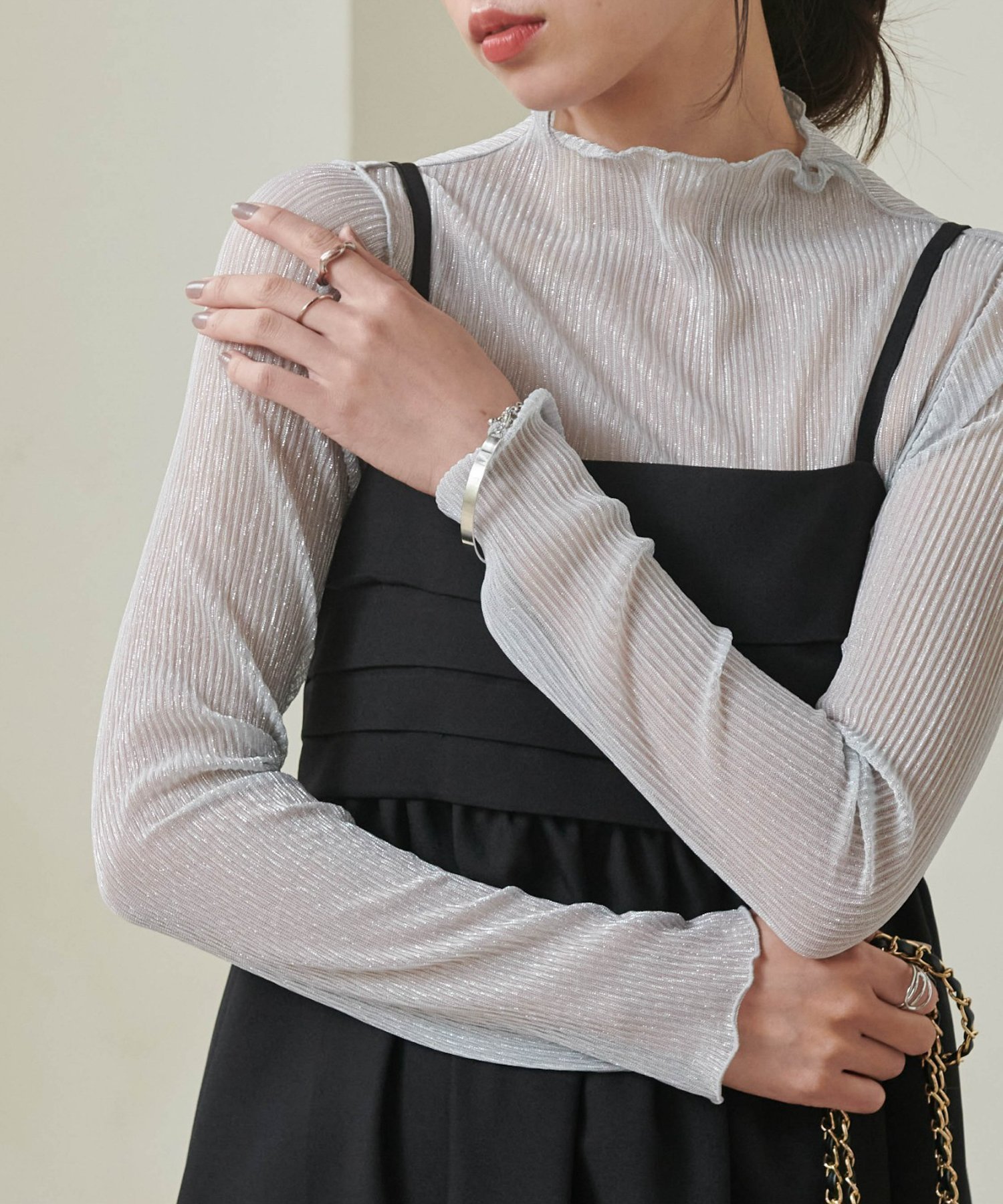 【ラナン/Ranan】のRANAN/前後2wayラメプリーツハイネックプルオーバー 人気、トレンドファッション・服の通販 founy(ファニー) 　ファッション　Fashion　レディースファッション　Fashion for Women　トップス・カットソー　Cut & Sew Tops　カジュアルプルオーバー・ニットトップス　Pullovers & Knit Tops / Casual Pullovers　インナー　Innerwear　コンパクト　Compact, Small Size　サロペット　Overalls, Salopette　シアー　Sheer, See-Through　スマート　Smart, Elegant　プリーツ　Pleats, Pleated　ポケット　Pocket, Pocket Detail　ロング　Long, Long-Length　 other-1|ID: prp329100004686178 ipo3291000000033839950