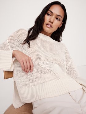 【バナナ リパブリック/BANANA REPUBLIC】のオーバーサイズ リネン セーター 人気、トレンドファッション・服の通販 founy(ファニー) ファッション Fashion レディースファッション Fashion for Women インナー Innerwear シアー Sheer, See-Through ショルダー Shoulder, Shoulder Strap セーター Sweater, Knitwear ダウン Down, Puffer リネン Linen, Linen Fabric |ID:prp329100004686240