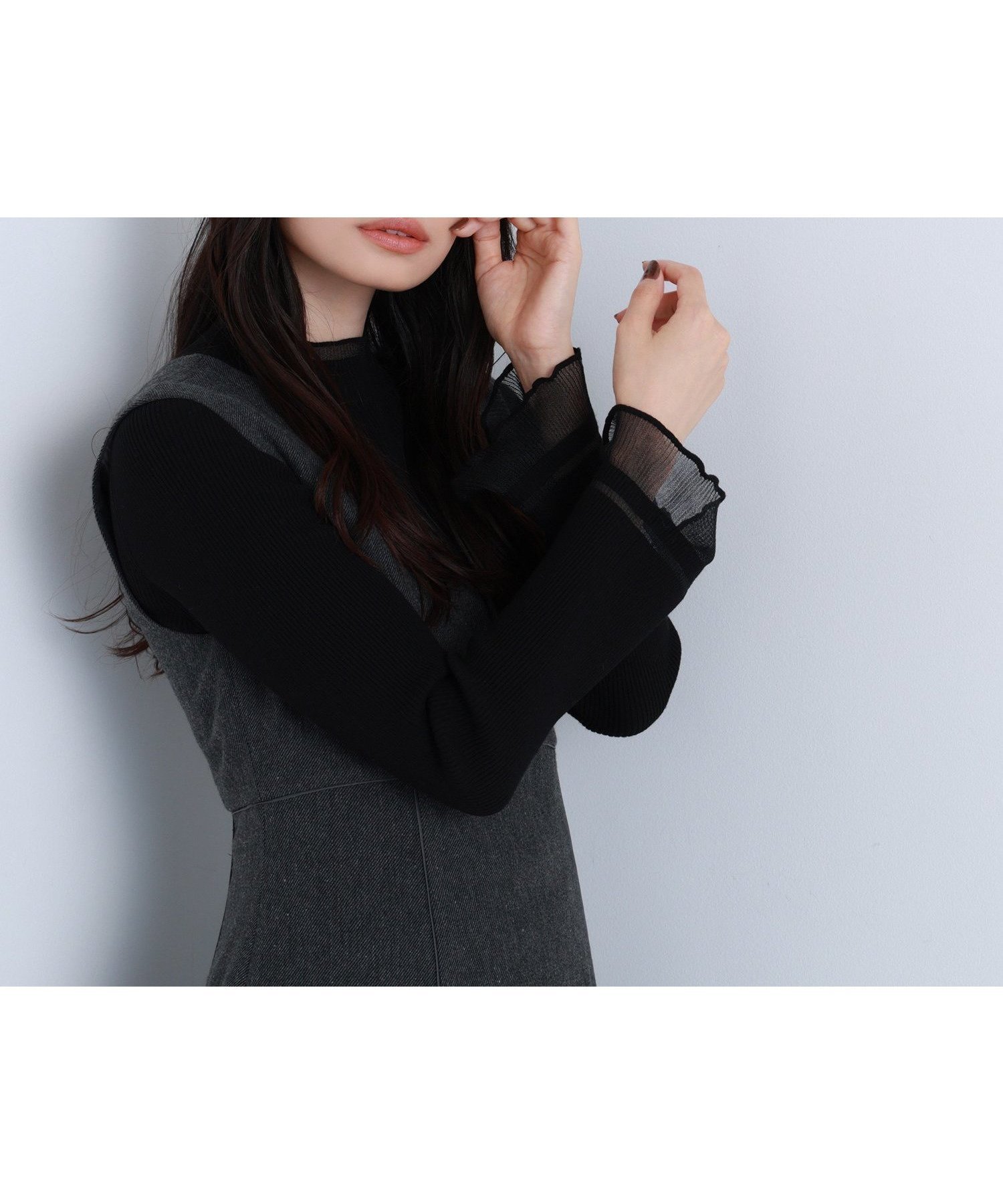 【ナチュラル ビューティー ベーシック/NATURAL BEAUTY BASIC】のさりげな シアースリーブニット インテリア・キッズ・メンズ・レディースファッション・服の通販 founy(ファニー) 　ファッション　Fashion　レディースファッション　Fashion for Women　トップス・カットソー　Cut & Sew Tops　ニット　Knit Tops & Sweaters　インナー　Innerwear　キャミワンピース　Cami Dress, Slip Dress　コンパクト　Compact, Small Size　シアー　Sheer, See-Through　ストレッチ　Stretch, Stretchy Fabric　フレア　Flare, Flared　ベーシック　Basic, Essential　リブニット　Rib Knit, Ribbed Knit　秋　Autumn　ブラック|ID: prp329100004686956 ipo3291000000033844525