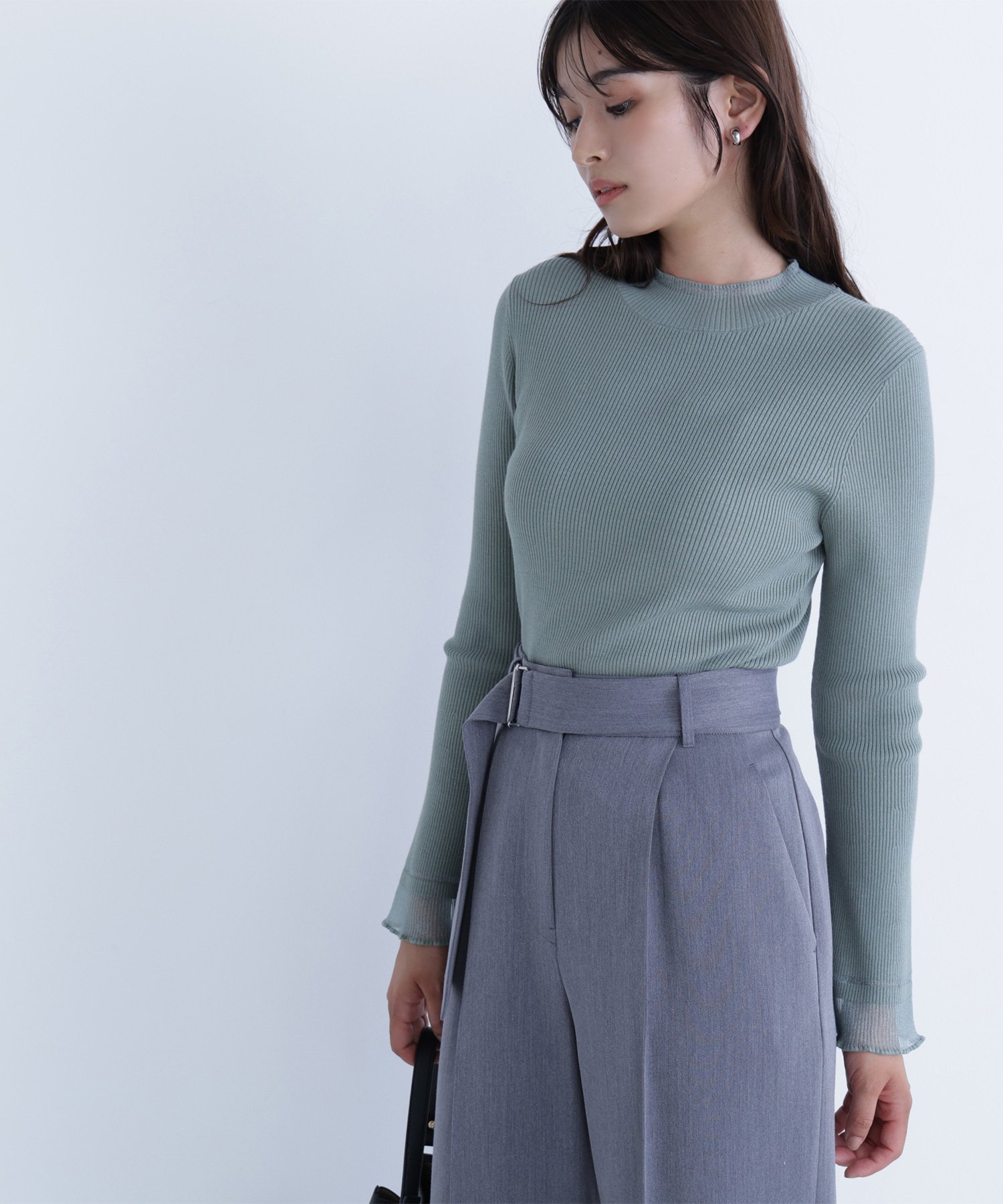 【ナチュラル ビューティー ベーシック/NATURAL BEAUTY BASIC】のさりげな シアースリーブニット インテリア・キッズ・メンズ・レディースファッション・服の通販 founy(ファニー) 　ファッション　Fashion　レディースファッション　Fashion for Women　トップス・カットソー　Cut & Sew Tops　ニット　Knit Tops & Sweaters　インナー　Innerwear　キャミワンピース　Cami Dress, Slip Dress　コンパクト　Compact, Small Size　シアー　Sheer, See-Through　ストレッチ　Stretch, Stretchy Fabric　フレア　Flare, Flared　ベーシック　Basic, Essential　リブニット　Rib Knit, Ribbed Knit　秋　Autumn　ライトグリーン|ID: prp329100004686956 ipo3291000000033844532