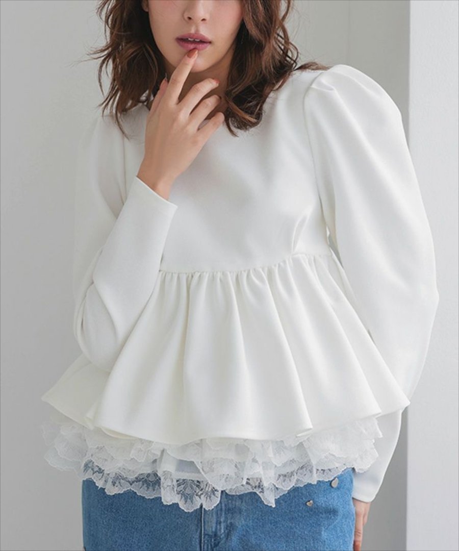 【ドノバン/DONOBAN】のバレリーナレーストップス インテリア・キッズ・メンズ・レディースファッション・服の通販 founy(ファニー) 　ファッション　Fashion　レディースファッション　Fashion for Women　トップス・カットソー　Cut & Sew Tops　スクエア　Square, Square Shape　ストレッチ　Stretch, Stretchy Fabric　チュール　Tulip, Tulip Motif　ペプラム　Peplum, Flared Hem　ポケット　Pocket, Pocket Detail　レース　Lace, Lace Fabric　切替　Switching, Contrast Panel　ホワイト|ID: prp329100004687090 ipo3291000000033845517