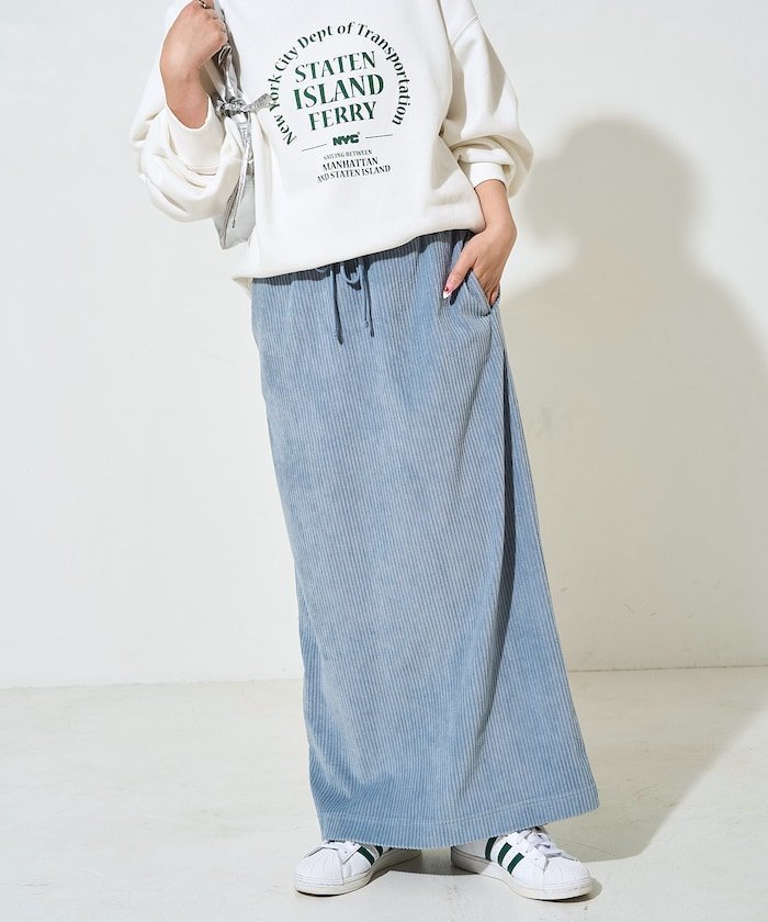 【フリークスストア/FREAK'S STORE】のカット コーデュロイ スリット イージー スカート【限定展開】 25AW インテリア・キッズ・メンズ・レディースファッション・服の通販 founy(ファニー) 　ファッション　Fashion　レディースファッション　Fashion for Women　スカート　Skirts　コーデュロイ　Corduroy, Cord Fabric　スウェット / スエット　Sweatshirt, Sweatwear　スリット　Slit, Slit Detail　人気　Popular, Best Seller　パーカー　Hoodie, Parka　ボトム　Bottoms, Lower Wear　リボン　Ribbon, Bow　A/W・秋冬　Autumn/Winter　冬　Winter / This Winter　おすすめ　Recommended / Our Picks　エレガント 上品　Elegant　2025年　2025　2025-2026秋冬・A/W　Autumn/Winter 2025–26 AW25–26　ブルー|ID: prp329100004687174 ipo3291000000034894677