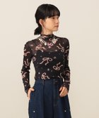 【カロリナ グレイサー/CAROLINA GLASER】のリボンプリント ロングスリーブ カットソー BLK×PNK|ID: prp329100004687197 ipo3291000000033846336