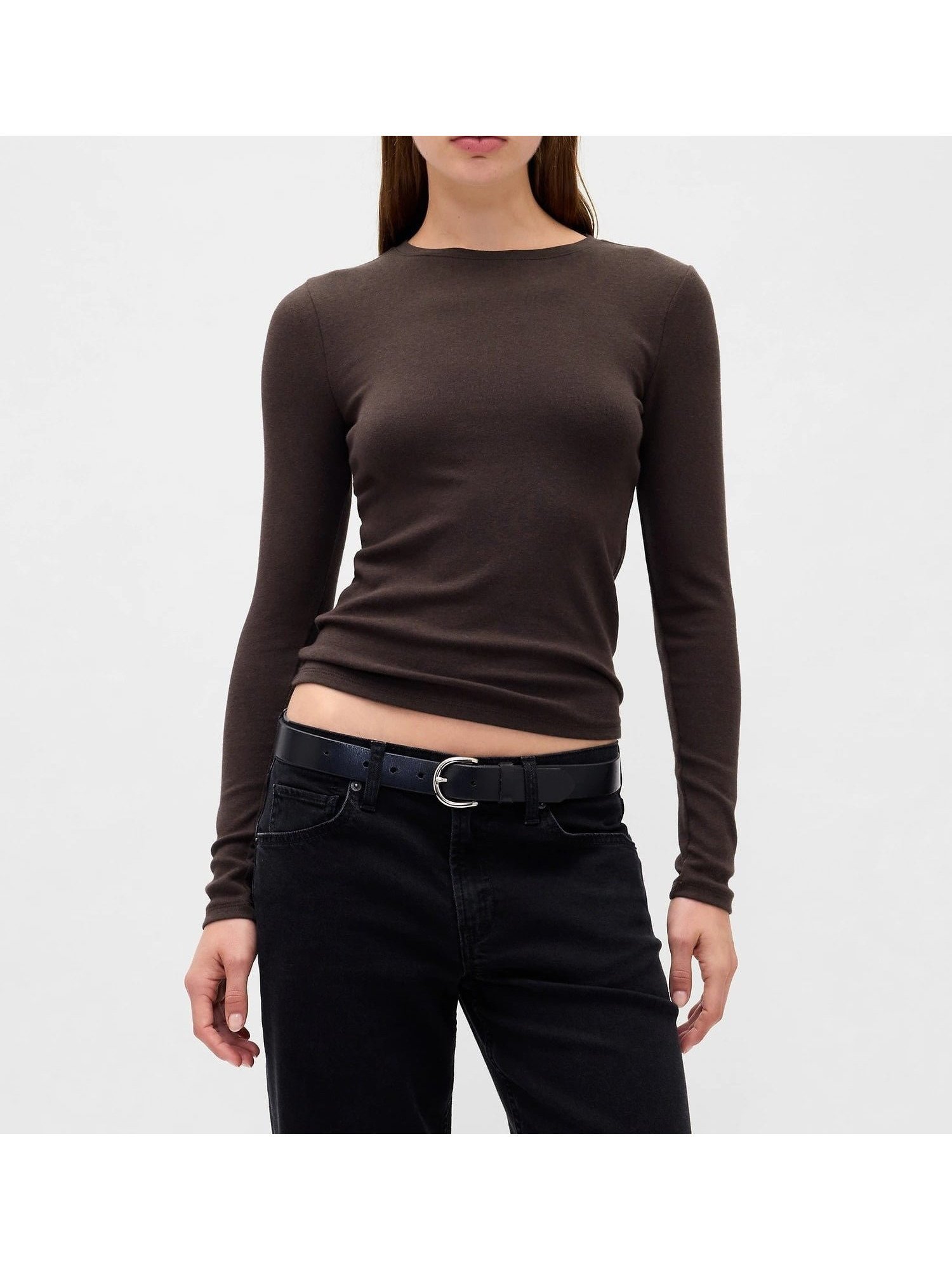 【ギャップ/GAP】のモダン シュランケンTシャツ インテリア・キッズ・メンズ・レディースファッション・服の通販 founy(ファニー) 　ファッション　Fashion　レディースファッション　Fashion for Women　トップス・カットソー　Cut & Sew Tops　シャツ・ブラウス・オフィスカジュアル　Elegant Blouses & Button-Ups　ロングTシャツ・Tシャツ　Longline T-Shirts & Tees　ショート　Short, Short Length　ストレッチ　Stretch, Stretchy Fabric　フィット　Fit, Slim Fit　モダン　Modern, Contemporary　長袖　Long Sleeve, Full Sleeve　TERRA_BROWN|ID: prp329100004687251 ipo3291000000034184464
