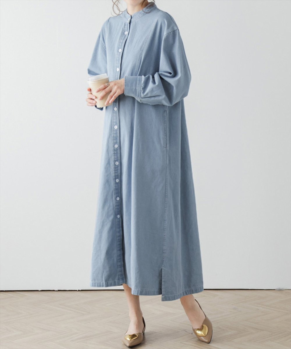 【ラジュール/Lajour】のデニムシャツワンピース インテリア・キッズ・メンズ・レディースファッション・服の通販 founy(ファニー) 　ファッション　Fashion　レディースファッション　Fashion for Women　ワンピース　Dresses　シャツワンピース / 1枚で着映えコーデ　Shirt Dresses　スリット　Slit, Slit Detail　デニム　Denim, Jeans Material　トレンド　Trend, Trending Now　ロング　Long, Long-Length　ライトブルー|ID: prp329100004687261 ipo3291000000033967589