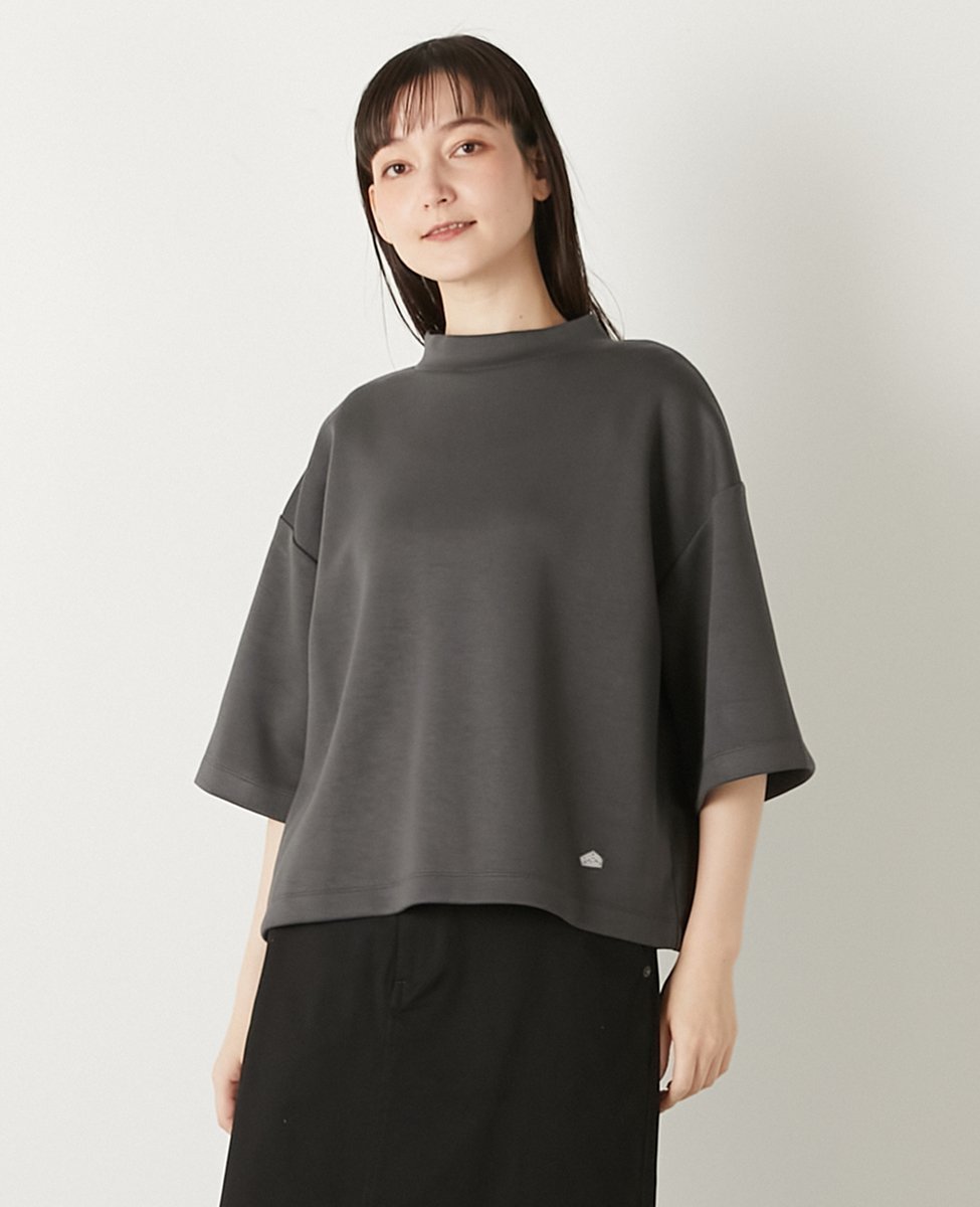 【メルローズ クレール/MELROSE claire】のモックネック5分袖プルオーバー インテリア・キッズ・メンズ・レディースファッション・服の通販 founy(ファニー) 　ファッション　Fashion　レディースファッション　Fashion for Women　トップス・カットソー　Cut & Sew Tops　カジュアルプルオーバー・ニットトップス　Pullovers & Knit Tops / Casual Pullovers　インナー　Innerwear　カットソー　Cut and Sewn Top　フロント　Front, Front Design　モックネック　Mock Neck, Short Turtleneck　チャコールグレー|ID: prp329100004687274 ipo3291000000033846934