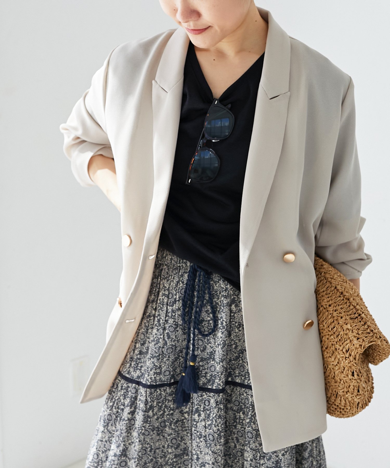 【ルクールブラン/le.coeur blanc】のメッシュダブルブレストジャケット インテリア・キッズ・メンズ・レディースファッション・服の通販 founy(ファニー) 　ファッション　Fashion　レディースファッション　Fashion for Women　アウター　Coat / Outerwear Collection　レディースジャケット・軽アウター　Jackets　おすすめ　Recommended / Our Picks　シアー　Sheer, See-Through　ジャケット　Jacket, Outerwear　ダブル　Double, Double-Breasted　デニム　Denim, Jeans Material　メッシュ　Mesh, Net Fabric　エレガント 上品　Elegant　ベージュ|ID: prp329100004687321 ipo3291000000033847269