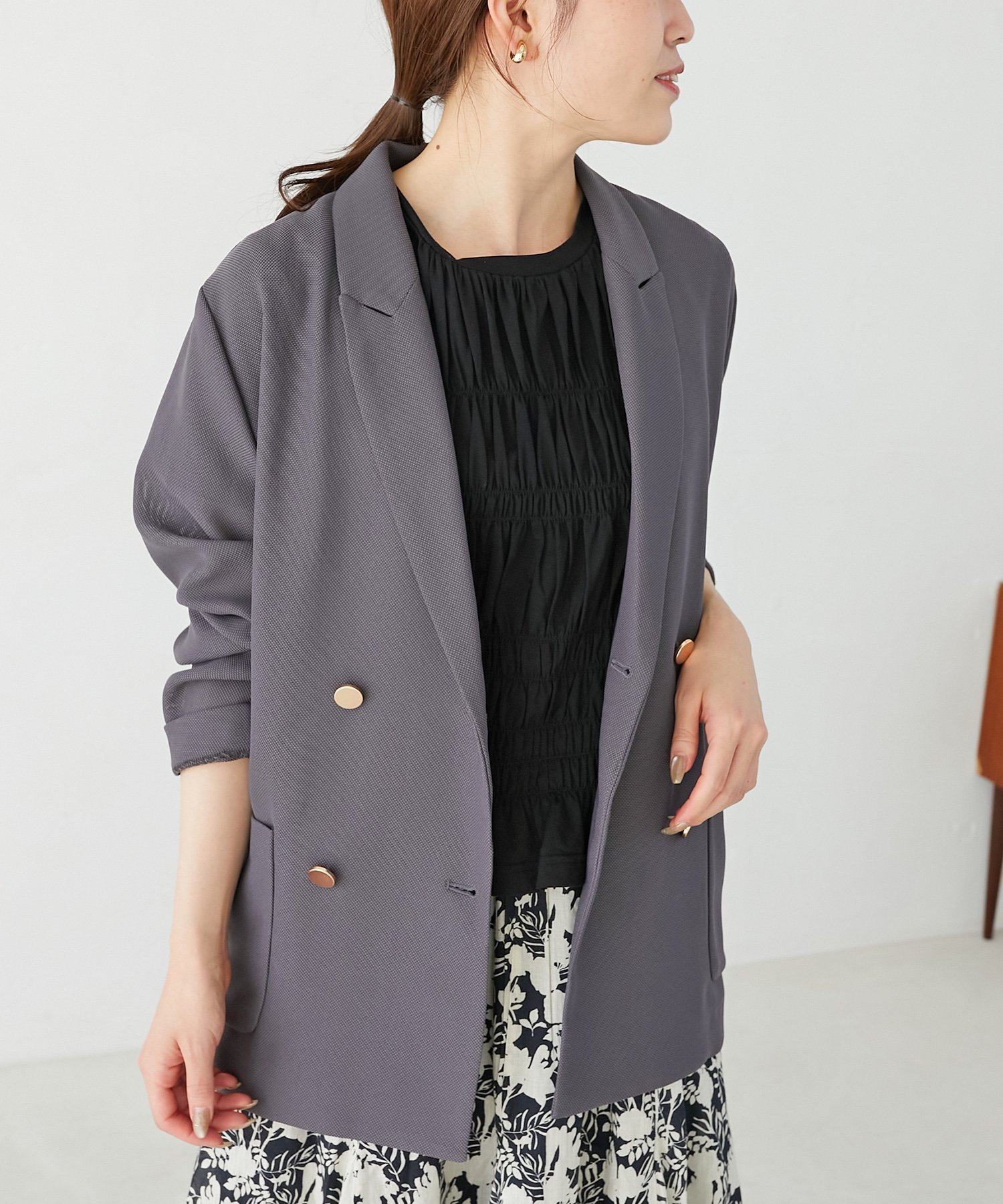 【ルクールブラン/le.coeur blanc】のメッシュダブルブレストジャケット インテリア・キッズ・メンズ・レディースファッション・服の通販 founy(ファニー) 　ファッション　Fashion　レディースファッション　Fashion for Women　アウター　Coat / Outerwear Collection　レディースジャケット・軽アウター　Jackets　おすすめ　Recommended / Our Picks　シアー　Sheer, See-Through　ジャケット　Jacket, Outerwear　ダブル　Double, Double-Breasted　デニム　Denim, Jeans Material　メッシュ　Mesh, Net Fabric　エレガント 上品　Elegant　グレー|ID: prp329100004687321 ipo3291000000033847271
