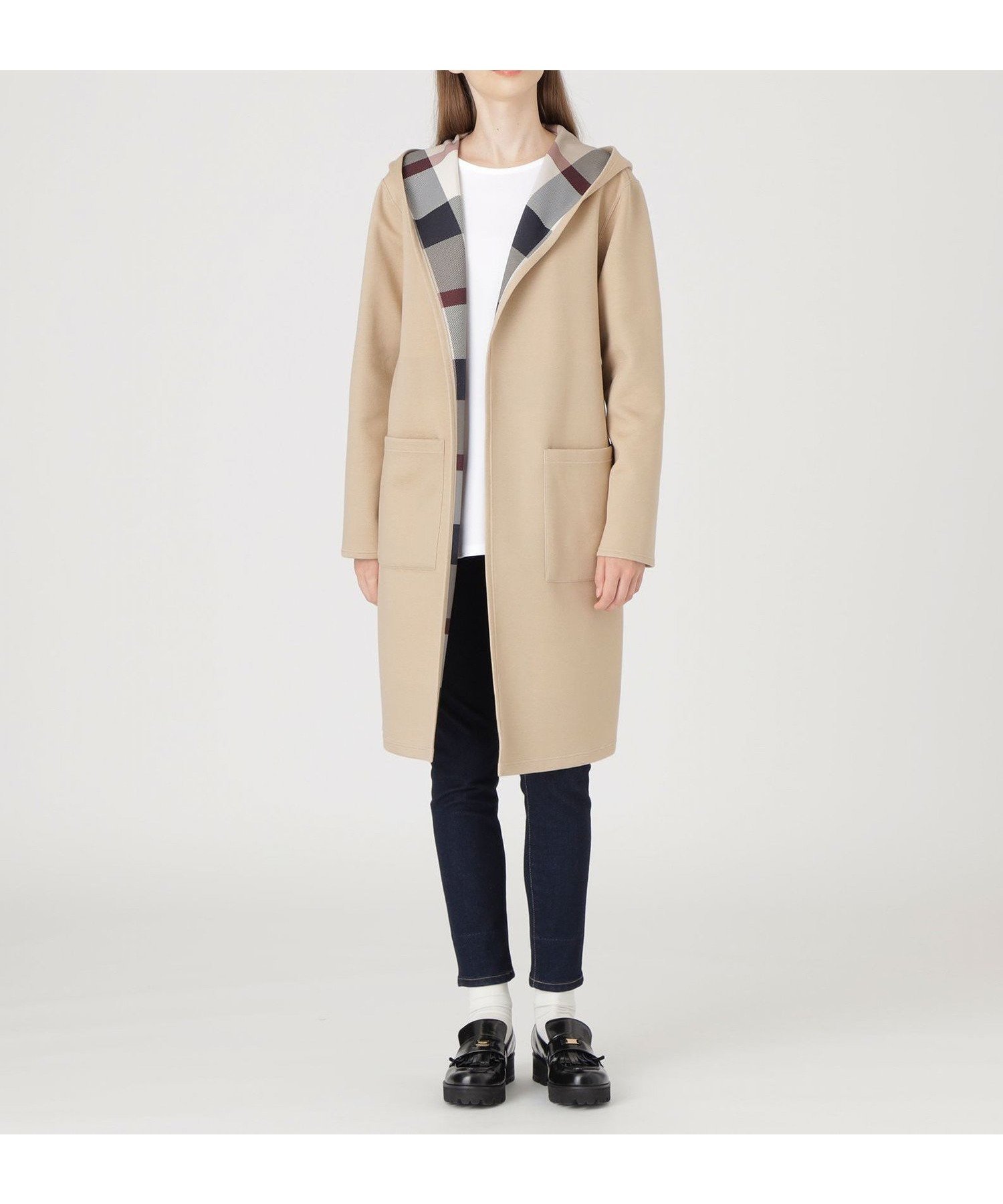 【ブルーレーベル クレストブリッジ/BLUE LABEL CRESTBRIDGE】のクレストブリッジチェックリバーシブルダンボールコーディガン インテリア・キッズ・メンズ・レディースファッション・服の通販 founy(ファニー) 　ファッション　Fashion　レディースファッション　Fashion for Women　おすすめ　Recommended / Our Picks　インナー　Innerwear　カットソー　Cut and Sewn Top　コーディガン　Coatigan, Knit Coat　チェック　Check, Plaid, Tartan　プリント　Print, Printed Pattern　リバーシブル　Reversible, Two-Sided　無地　Plain, Solid Color　ベージュ|ID: prp329100004687351 ipo3291000000033847544