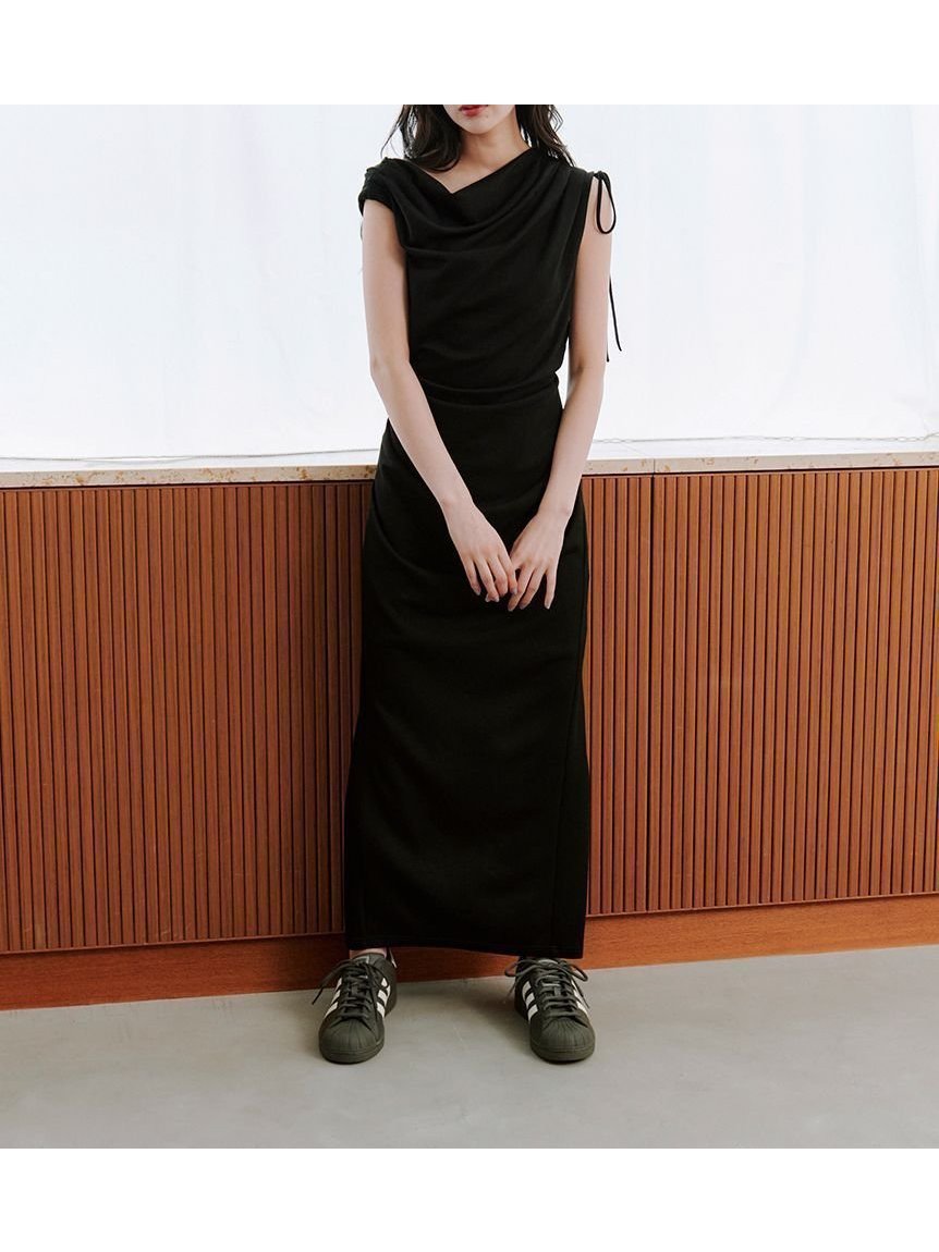 【スナイデル/SNIDEL】のドレープカットワンピース インテリア・キッズ・メンズ・レディースファッション・服の通販 founy(ファニー) 　ファッション　Fashion　レディースファッション　Fashion for Women　ワンピース　Dresses　オケージョン　Occasion Wear　カットソー　Cut and Sewn Top　シンプル　Simple, Minimal　ストレート　Straight, Straight Cut　ドレープ　Drape, Draping Fabric　リボン　Ribbon, Bow　ワンショル　One Shoulder, Asymmetrical　おすすめ　Recommended / Our Picks　BLK[009]|ID: prp329100004687377 ipo3291000000033847733