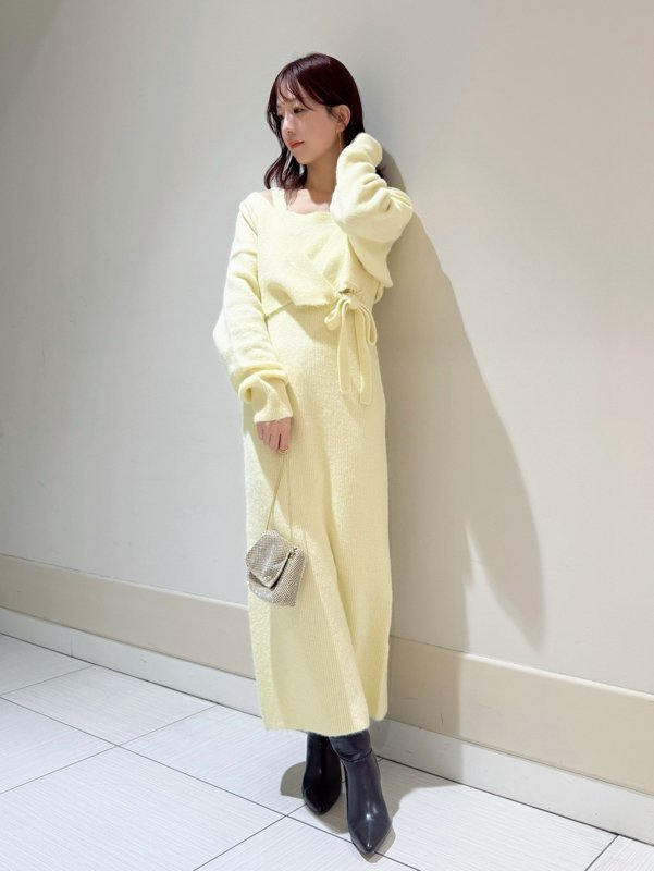 【スナイデル/SNIDEL】のカシュクールカーディガンセットキャミワンピース インテリア・キッズ・メンズ・レディースファッション・服の通販 founy(ファニー) 　ファッション　Fashion　レディースファッション　Fashion for Women　ワンピース　Dresses　キャミソールワンピース　Camisole Dresses　アメリカン　American Style　イエロー　Yellow　春　Spring　カシュクール　Wrap Design　カーディガン　Cardigan, Knitwear　キャミワンピース　Cami Dress, Slip Dress　スマート　Smart, Elegant　スリーブ　Sleeve, Long Sleeve / Short Sleeve　フィット　Fit, Slim Fit　メランジ　Melange, Mixed Yarn　ラベンダー　Lavender　リボン　Ribbon, Bow　YEL[032]|ID: prp329100004687400 ipo3291000000033999692
