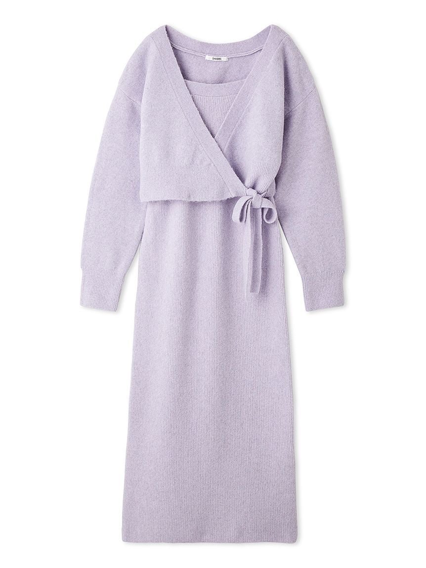 【スナイデル/SNIDEL】のカシュクールカーディガンセットキャミワンピース インテリア・キッズ・メンズ・レディースファッション・服の通販 founy(ファニー) 　ファッション　Fashion　レディースファッション　Fashion for Women　ワンピース　Dresses　キャミソールワンピース　Camisole Dresses　アメリカン　American Style　イエロー　Yellow　春　Spring　カシュクール　Wrap Design　カーディガン　Cardigan, Knitwear　キャミワンピース　Cami Dress, Slip Dress　スマート　Smart, Elegant　スリーブ　Sleeve, Long Sleeve / Short Sleeve　フィット　Fit, Slim Fit　メランジ　Melange, Mixed Yarn　ラベンダー　Lavender　リボン　Ribbon, Bow　LAV[071]|ID: prp329100004687400 ipo3291000000033999694