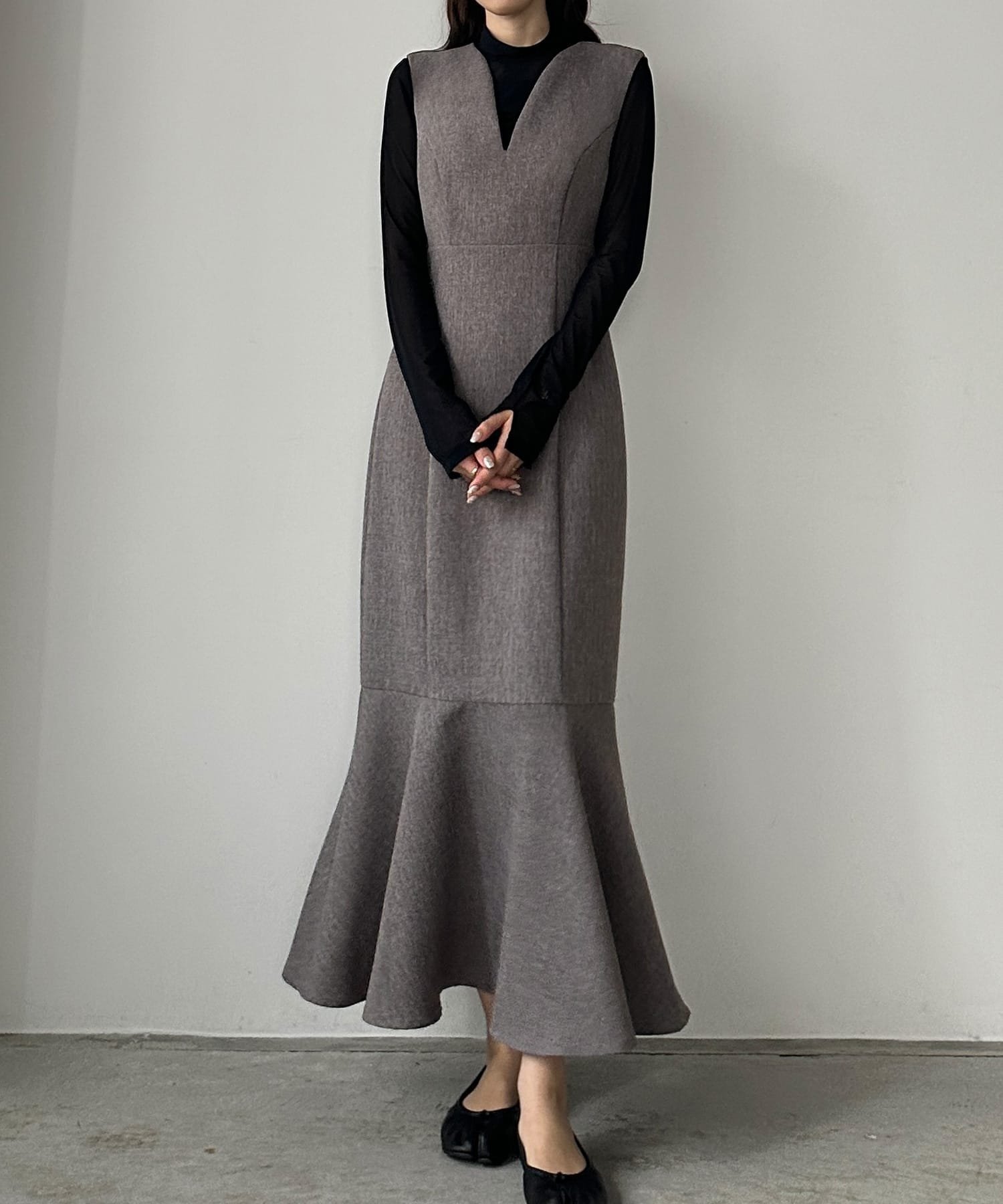 【ジュノア/JUNOAH】のLouere 深Vネックツイードマーメイドジャンパースカート インテリア・キッズ・メンズ・レディースファッション・服の通販 founy(ファニー) 　ファッション　Fashion　レディースファッション　Fashion for Women　スカート　Skirts　ミックスブラウン|ID: prp329100004687402 ipo3291000000034455906