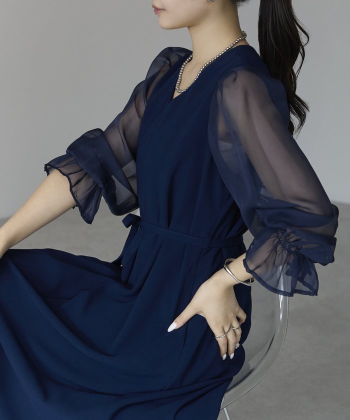 【プレフェリール/PREFERIR】のブリュームシアースリーブAラインVネック結婚式パーティードレス インテリア・キッズ・メンズ・レディースファッション・服の通販 founy(ファニー) https://founy.com/ ファッション Fashion レディースファッション Fashion for Women トップス・カットソー Cut & Sew Tops Vネックトップス V-Neck Tops / V-Cut Neckline Shirts ワンピース Dresses フォーマル・パーティードレス・結婚式用ドレス Elegant & Casual Dresses スリーブ Sleeve, Long Sleeve / Short Sleeve ドレス Dress, One-Piece 結婚式 Wedding |ID: prp329100004687407 ipo3291000000033847946