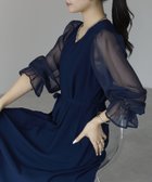 【プレフェリール/PREFERIR】のブリュームシアースリーブAラインVネック結婚式パーティードレス ネイビー|ID: prp329100004687407 ipo3291000000033847947