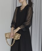 【プレフェリール/PREFERIR】のブリュームシアースリーブAラインVネック結婚式パーティードレス ブラック|ID: prp329100004687407 ipo3291000000033847948