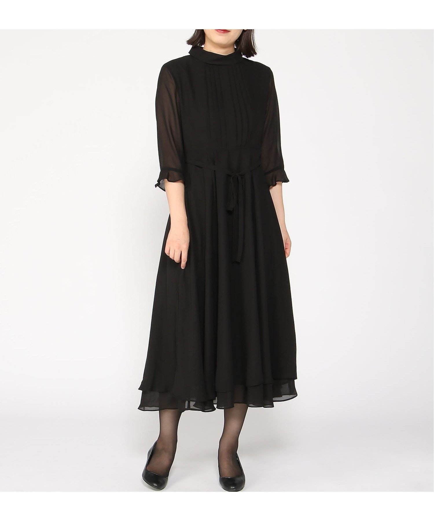 【プレフェリール/PREFERIR】のブラックフォーマルロールカラードレス インテリア・キッズ・メンズ・レディースファッション・服の通販 founy(ファニー) 　ファッション　Fashion　レディースファッション　Fashion for Women　ワンピース　Dresses　フォーマル・パーティードレス・結婚式用ドレス　Elegant & Casual Dresses　クラシカル　Classical, Vintage-Inspired　シアー　Sheer, See-Through　シンプル　Simple, Minimal　トレンド　Trend, Trending Now　フレア　Flare, Flared　プリーツ　Pleats, Pleated　モダン　Modern, Contemporary　エレガント 上品　Elegant　ブラック|ID: prp329100004687411 ipo3291000000033848001