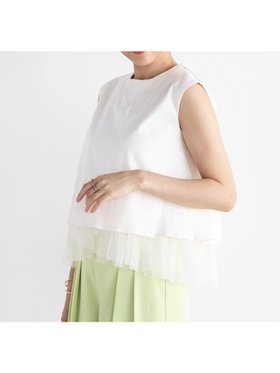 【ヴァン/Vin】のチュールドッキングノースリカットソー 人気、トレンドファッション・服の通販 founy(ファニー) ファッション Fashion レディースファッション Fashion for Women トップス・カットソー Cut & Sew Tops カットソー・ベーシックTシャツ Cut-and-Sewn Tops / Stretch Tees & Basics おすすめ Recommended / Our Picks シンプル Simple, Minimal ドッキング Docking, Mixed Material ボトム Bottoms, Lower Wear レース Lace, Lace Fabric 楽ちん Easy Fit, Comfortable |ID:prp329100004687434