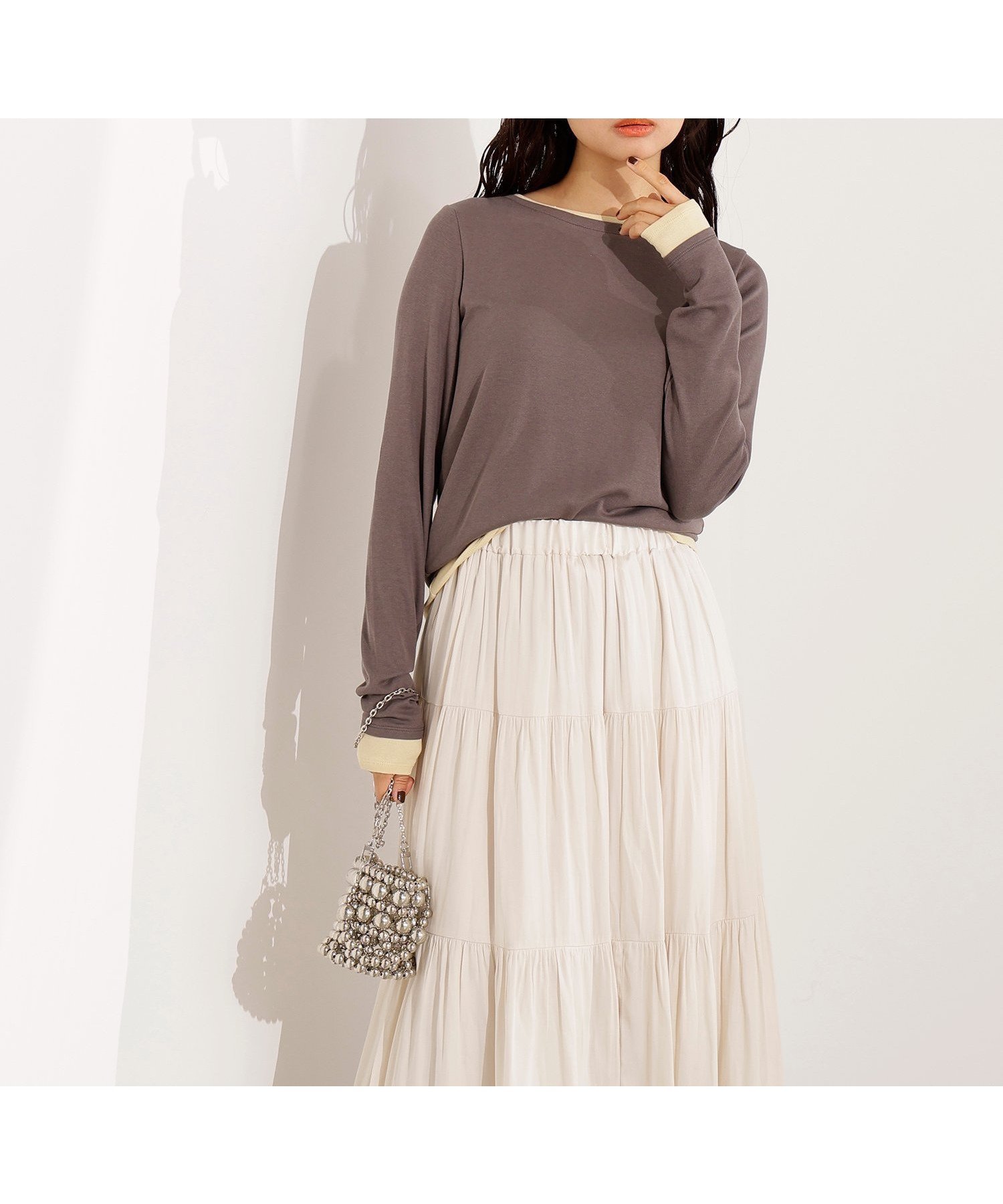 【エヌ ナチュラルビューティーベーシック/N.Natural Beauty basic】のシアーレイヤードトップス インテリア・キッズ・メンズ・レディースファッション・服の通販 founy(ファニー) 　ファッション　Fashion　レディースファッション　Fashion for Women　トップス・カットソー　Cut & Sew Tops　インナー　Innerwear　シアー　Sheer, See-Through　トレンド　Trend, Trending Now　ベーシック　Basic, Essential　春　Spring　秋　Autumn　グレー×イエロー|ID: prp329100004687470 ipo3291000000033848617
