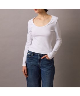 【カルバンクライン/Calvin Klein】の【公式ショップ】 カルバンクライン コントゥアリブUネックロングスリーブTシャツ Calvin Klein Jeans 47A223G 人気、トレンドファッション・服の通販 founy(ファニー) ファッション Fashion レディースファッション Fashion for Women トップス・カットソー Cut & Sew Tops シャツ・ブラウス・オフィスカジュアル Elegant Blouses & Button-Ups ロングTシャツ・Tシャツ Longline T-Shirts & Tees シンプル Simple, Minimal ジーンズ Jeans, Denim Pants スリム Slim, Slim Fit デコルテ Décolleté, Neckline フィット Fit, Slim Fit ベーシック Basic, Essential |ID:prp329100004687489