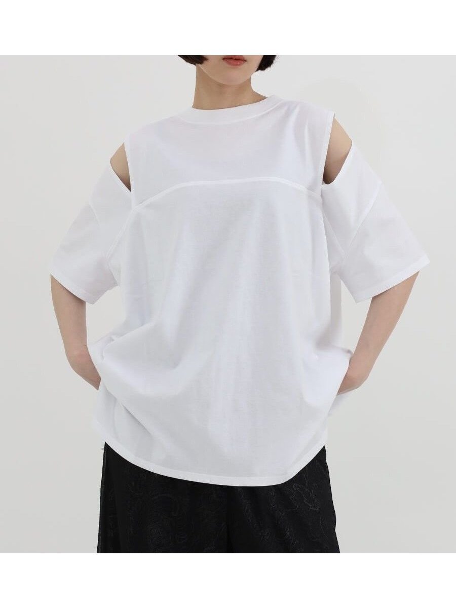 【ラシュッド/LASUD】のショルダースリットデザインカットソー インテリア・キッズ・メンズ・レディースファッション・服の通販 founy(ファニー) 　ファッション　Fashion　レディースファッション　Fashion for Women　トップス・カットソー　Cut & Sew Tops　カットソー・ベーシックTシャツ　Cut-and-Sewn Tops / Stretch Tees & Basics　カットソー　Cut and Sewn Top　シンプル　Simple, Minimal　スリット　Slit, Slit Detail　ベーシック　Basic, Essential　オフホワイト|ID: prp329100004687525 ipo3291000000033849208