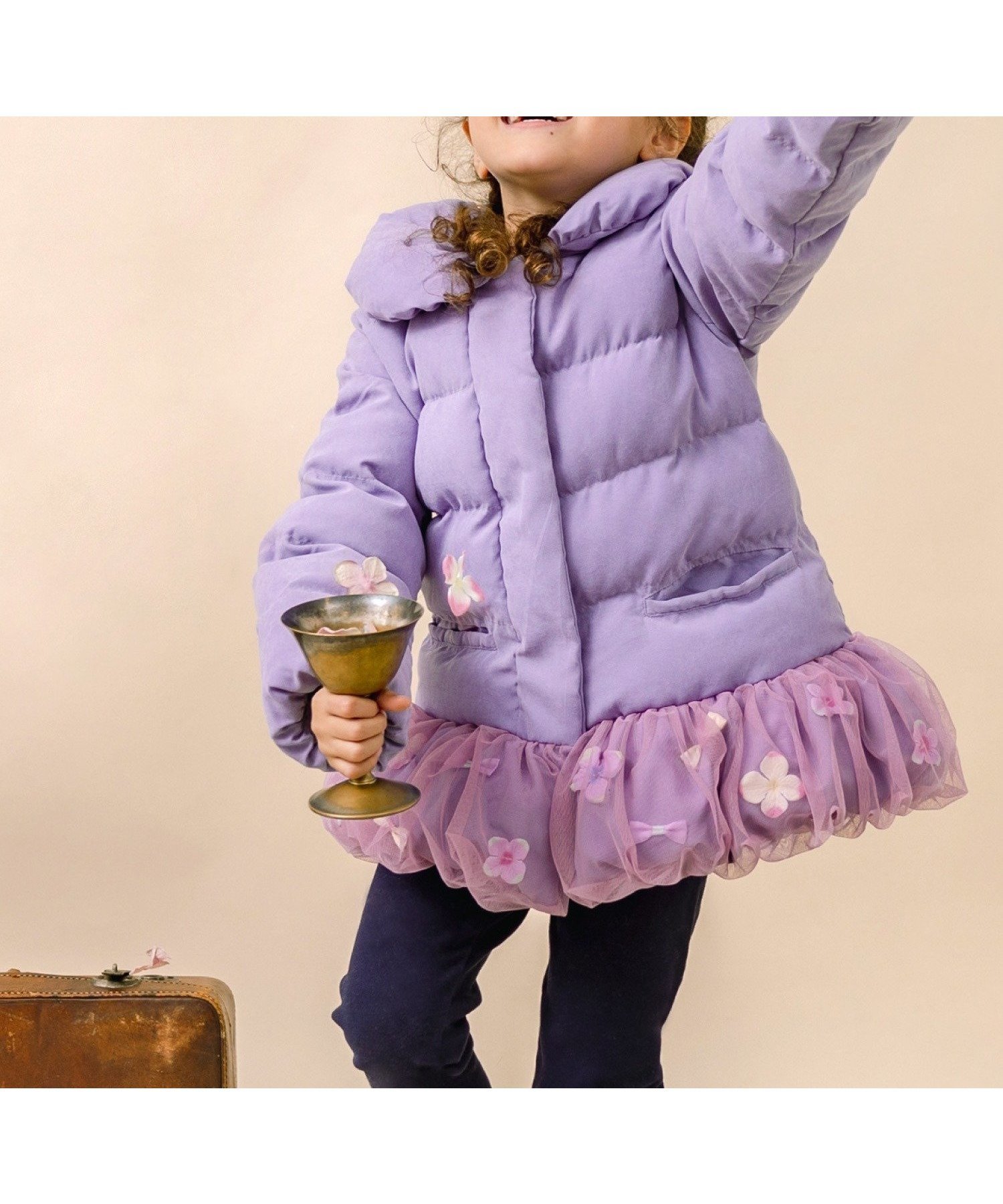 【パンパンテュテュ/panpantutu / KIDS】のお花とリボンのバルーンコート(80-130cm) 人気、トレンドファッション・服の通販 founy(ファニー) 　ファッション　Fashion　キッズファッション　Fashion for Kids　アンティーク　Antique-Inspired　センター　Center, Center Line　ダブル　Double, Double-Breasted　バルーン　Balloon, Balloon Silhouette　モコモコ　Fuzzy, Fluffy　モチーフ　Motif, Design Theme　ラベンダー　Lavender　リボン　Ribbon, Bow　ループ　Loop, Loop Knit　ロマンティック　Romantic, Feminine Style　A/W・秋冬　Autumn/Winter　 other-1|ID: prp329100004687624 ipo3291000000034119266