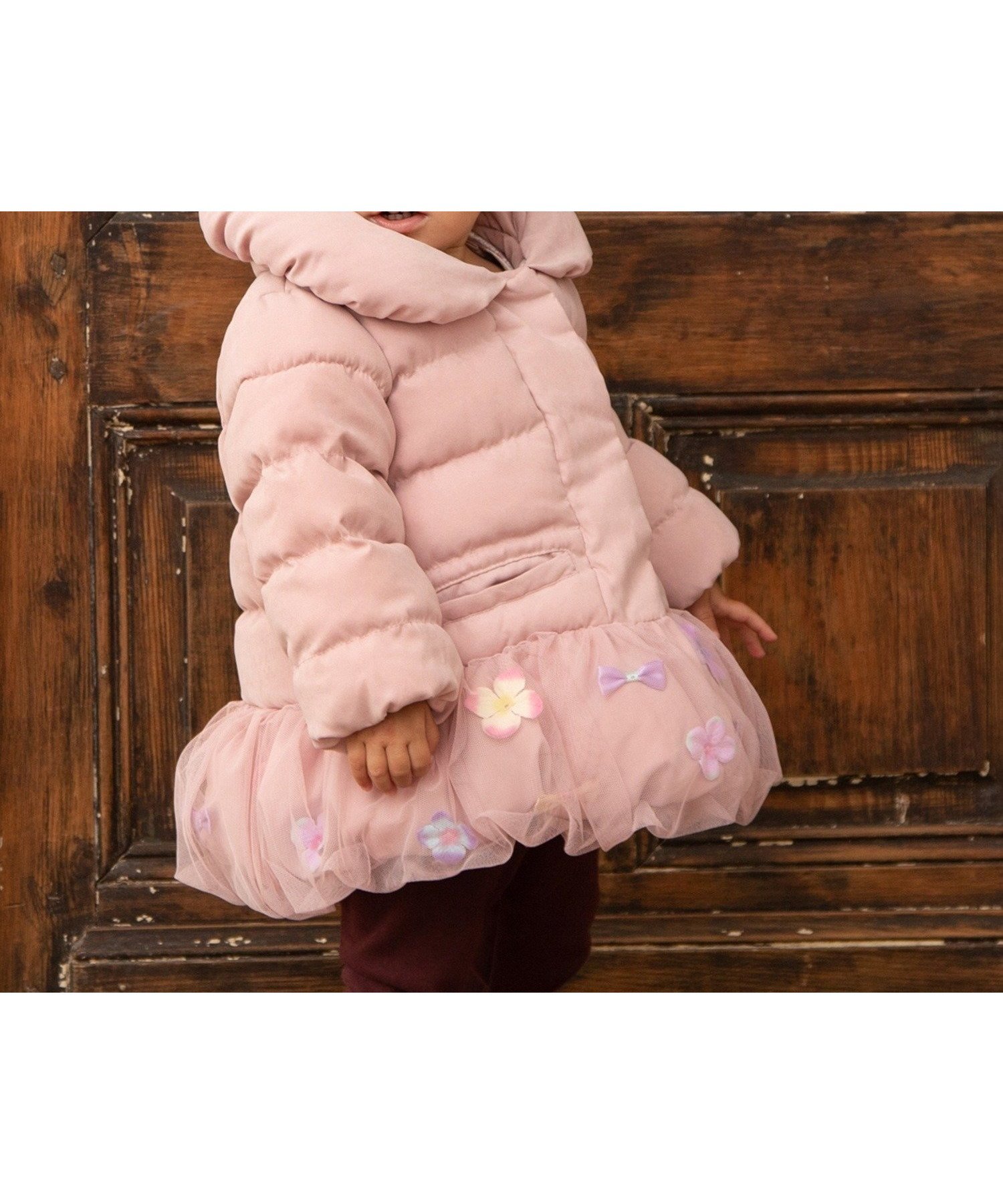 【パンパンテュテュ/panpantutu / KIDS】のお花とリボンのバルーンコート(80-130cm) インテリア・キッズ・メンズ・レディースファッション・服の通販 founy(ファニー) 　ファッション　Fashion　キッズファッション　Fashion for Kids　アンティーク　Antique-Inspired　センター　Center, Center Line　ダブル　Double, Double-Breasted　バルーン　Balloon, Balloon Silhouette　モコモコ　Fuzzy, Fluffy　モチーフ　Motif, Design Theme　ラベンダー　Lavender　リボン　Ribbon, Bow　ループ　Loop, Loop Knit　ロマンティック　Romantic, Feminine Style　A/W・秋冬　Autumn/Winter　エンジェルピンク|ID: prp329100004687624 ipo3291000000034119268