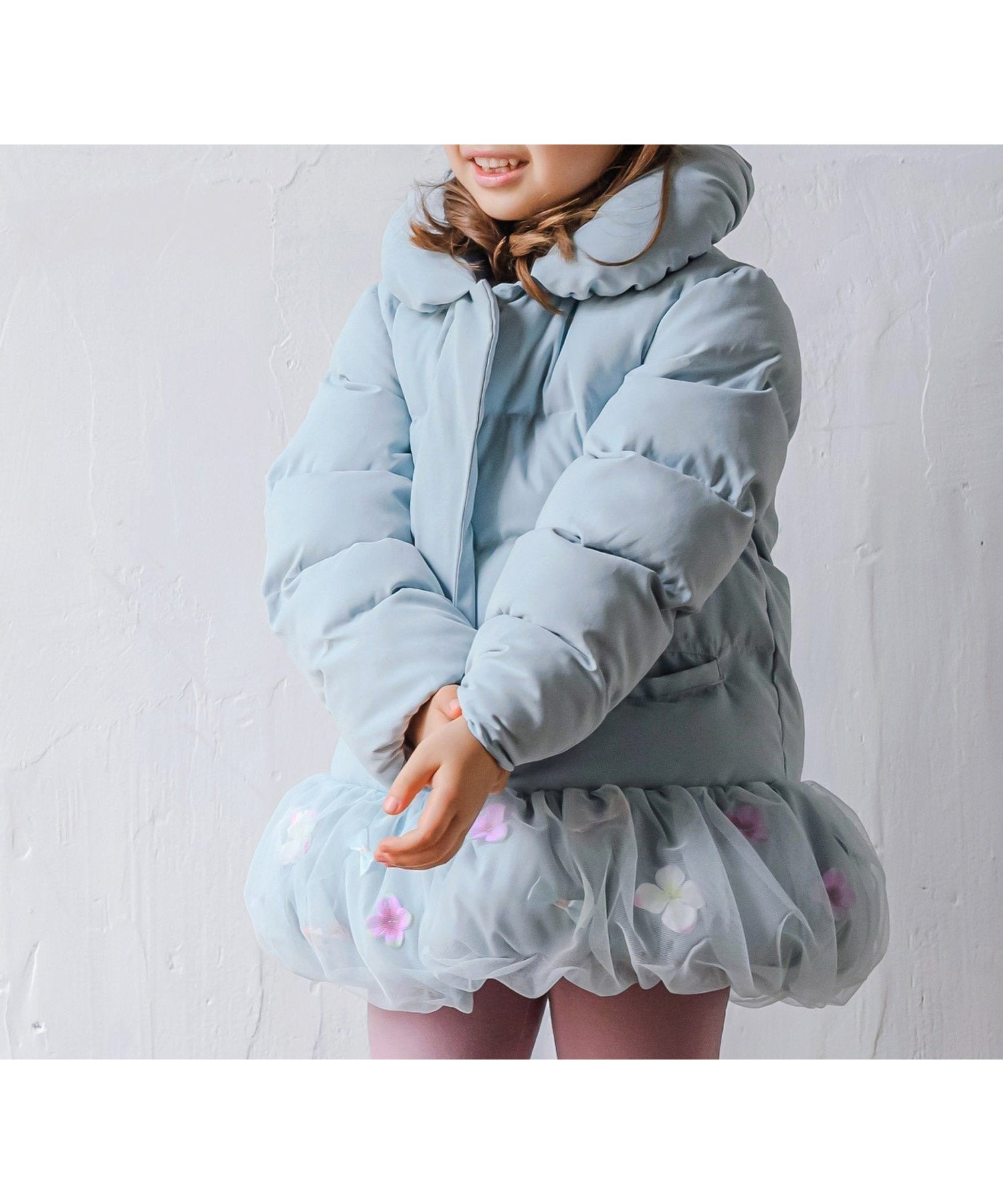 【パンパンテュテュ/panpantutu / KIDS】のお花とリボンのバルーンコート(80-130cm) インテリア・キッズ・メンズ・レディースファッション・服の通販 founy(ファニー) 　ファッション　Fashion　キッズファッション　Fashion for Kids　アンティーク　Antique-Inspired　センター　Center, Center Line　ダブル　Double, Double-Breasted　バルーン　Balloon, Balloon Silhouette　モコモコ　Fuzzy, Fluffy　モチーフ　Motif, Design Theme　ラベンダー　Lavender　リボン　Ribbon, Bow　ループ　Loop, Loop Knit　ロマンティック　Romantic, Feminine Style　A/W・秋冬　Autumn/Winter　フレンチブルー|ID: prp329100004687624 ipo3291000000034119269