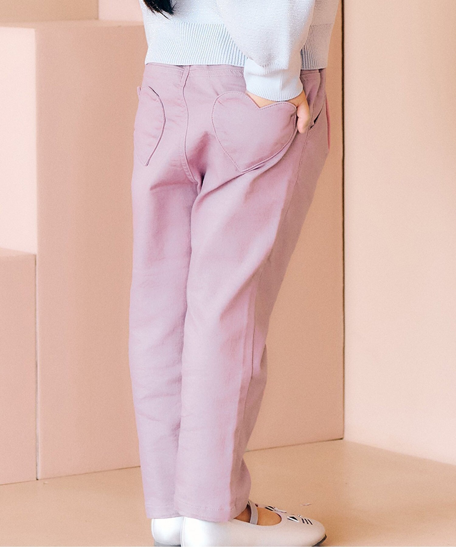 【エフオー オンラインストア/F.O.Online Store / KIDS】のハートポケットきゅんパンツ 10分丈 インテリア・キッズ・メンズ・レディースファッション・服の通販 founy(ファニー) ファッション Fashion キッズファッション Fashion for Kids ボトムス Bottoms ストレッチ Stretch, Stretchy Fabric ストレート Straight, Straight Cut 人気 Popular, Best Seller フリル Frill, Ruffle ブリーチ Bleach, Washed Finish ポケット Pocket, Pocket Detail ユーズド Used, Vintage-Look A/W・秋冬 Autumn/Winter ピンク|ID: prp329100004687666 ipo3291000000034602776