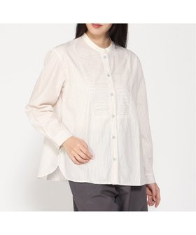 【クロコダイル/CROCODILE】のバンドカラー ストライプ柄 ブラウス 人気、トレンドファッション・服の通販 founy(ファニー) ファッション Fashion レディースファッション Fashion for Women トップス・カットソー Cut & Sew Tops シャツ・ブラウス・オフィスカジュアル Elegant Blouses & Button-Ups ストライプ Stripe, Striped Pattern エレガント 上品 Elegant |ID:prp329100004687739