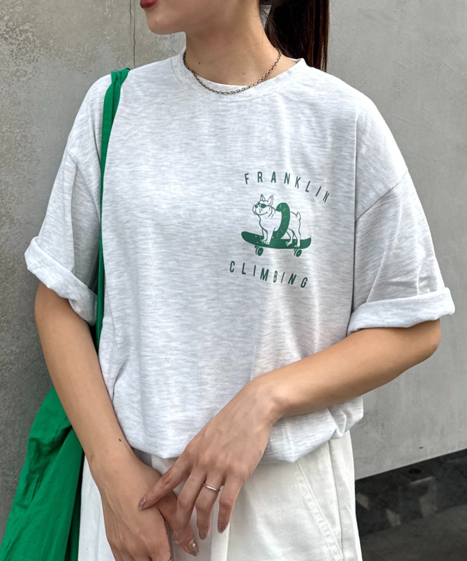 【チャオパニックティピー/CIAOPANIC TYPY】の【Franklin Climbing】 ブルドッグスケボープリント半袖Tee インテリア・キッズ・メンズ・レディースファッション・服の通販 founy(ファニー) 　ファッション　Fashion　レディースファッション　Fashion for Women　トップス・カットソー　Cut & Sew Tops　アウトドア　Outdoor Clothing　インナー　Innerwear　グラフィック　Graphic, Graphic Design　吸水　Absorbent, Quick-Dry　定番　Standard, Basic Item　人気　Popular, Best Seller　プリント　Print, Printed Pattern　ベーシック　Basic, Essential　半袖　Short Sleeve, Half Sleeve　ワンポイント　One Point, Statement Accent　犬　Dog　ライトグレー|ID: prp329100004687762 ipo3291000000033851268