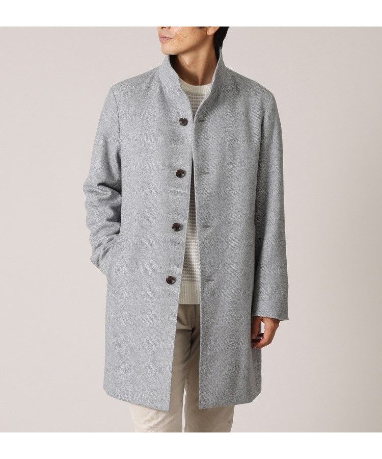 【タケオキクチ/TAKEO KIKUCHI / MEN】の【ウールカシミヤブレンド】ビーバー調 スタンドカラー コート インテリア・キッズ・メンズ・レディースファッション・服の通販 founy(ファニー) 　ファッション　Fashion　メンズファッション　Fashion for Men　エレガント 上品　Elegant　スタンド　Stand Collar, Upright Stand　スーツ　Suit, Formalwear　バランス　Balance, Style Balance　ビジネス 仕事 通勤　Business / Work / Commuting　マフラー　Scarf, Muffler　ライトグレー|ID: prp329100004687840 ipo3291000000033851925