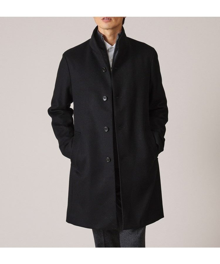 【タケオキクチ/TAKEO KIKUCHI / MEN】の【ウールカシミヤブレンド】ビーバー調 スタンドカラー コート インテリア・キッズ・メンズ・レディースファッション・服の通販 founy(ファニー) 　ファッション　Fashion　メンズファッション　Fashion for Men　エレガント 上品　Elegant　スタンド　Stand Collar, Upright Stand　スーツ　Suit, Formalwear　バランス　Balance, Style Balance　ビジネス 仕事 通勤　Business / Work / Commuting　マフラー　Scarf, Muffler　ブラック|ID: prp329100004687840 ipo3291000000033851927