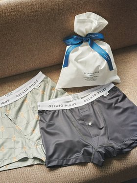 【ジェラートピケ オム/GELATO PIQUE HOMME / MEN】の【ONLINE限定】【HOMME】ボクサーパンツ2枚SET 人気、トレンドファッション・服の通販 founy(ファニー) ファッション Fashion メンズファッション Fashion for Men ボトムス Bottoms なめらか Smooth, Silky Texture ギフト プレゼント Gift / Present フィット Fit, Slim Fit リボン Ribbon, Bow 巾着 Drawstring Bag, Kinchaku 無地 Plain, Solid Color |ID:prp329100004687882