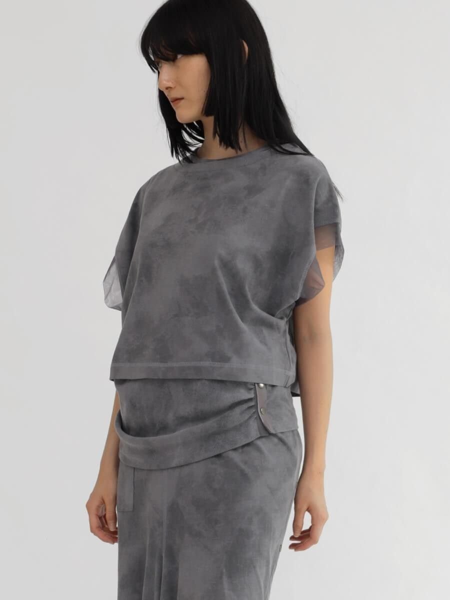 【ラシュッド/LASUD】のタイダイ柄レイヤードPO インテリア・キッズ・メンズ・レディースファッション・服の通販 founy(ファニー) 　ファッション　Fashion　レディースファッション　Fashion for Women　おすすめ　Recommended / Our Picks　カットソー　Cut and Sewn Top　ギャザー　Gathered, Ruffled　チュール　Tulip, Tulip Motif　ドッキング　Docking, Mixed Material　ノースリーブ　Sleeveless, No-Sleeve　フィット　Fit, Slim Fit　チャコールグレー|ID: prp329100004688425 ipo3291000000033858323