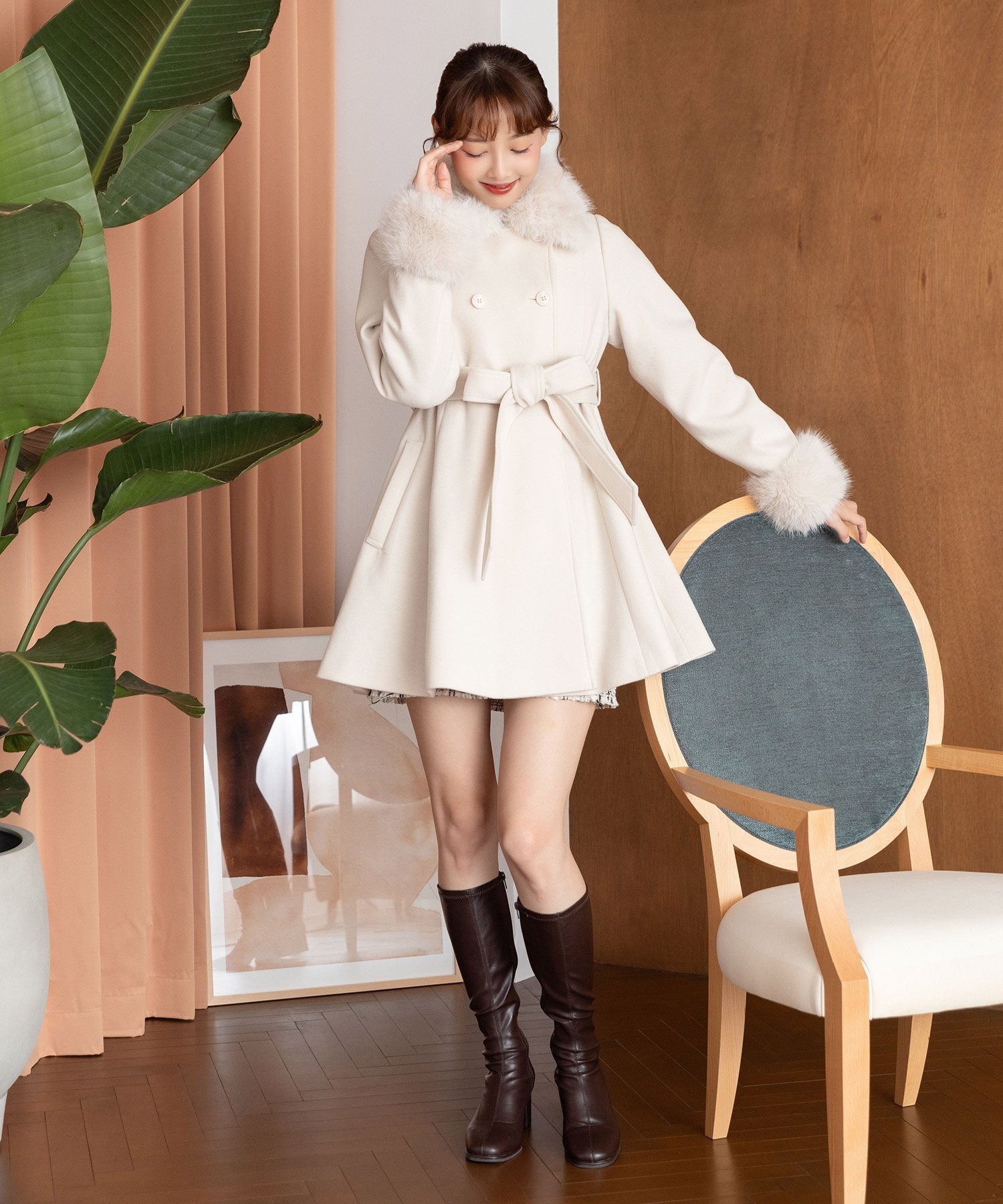 【マジェスティック レゴン/MAJESTIC LEGON】のマルチwayフェイクファーカラーフレアコート インテリア・キッズ・メンズ・レディースファッション・服の通販 founy(ファニー) 　ファッション　Fashion　レディースファッション　Fashion for Women　アウター　Coat / Outerwear Collection　コート・ロングコート・ピーコート　Long Coats, Peacoats & More　ショート　Short, Short Length　ダウン　Down, Puffer　フィット　Fit, Slim Fit　フレア　Flare, Flared　ボトム　Bottoms, Lower Wear　リボン　Ribbon, Bow　ロング　Long, Long-Length　冬　Winter / This Winter　再入荷　Restock / Back in Stock　おすすめ　Recommended / Our Picks　アイボリー|ID: prp329100004688437 ipo3291000000034524976