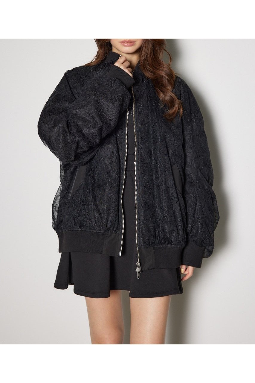 【リエンダ/rienda】のレースコンビMA-1 インテリア・キッズ・メンズ・レディースファッション・服の通販 founy(ファニー) 　ファッション　Fashion　レディースファッション　Fashion for Women　アウター　Coat / Outerwear Collection　MA-1ジャケット　MA-1 Bomber Jackets / Flight Jackets　エレガント 上品　Elegant　コンビ　Combo, Combination Style　トレンド　Trend, Trending Now　フェミニン　Feminine, Girly　ブルゾン　Blouson, Bomber Jacket　ポンチョ　Poncho, Cape Style　レース　Lace, Lace Fabric　ロング　Long, Long-Length　再入荷　Restock / Back in Stock　BLK|ID: prp329100004688523 ipo3291000000033919900