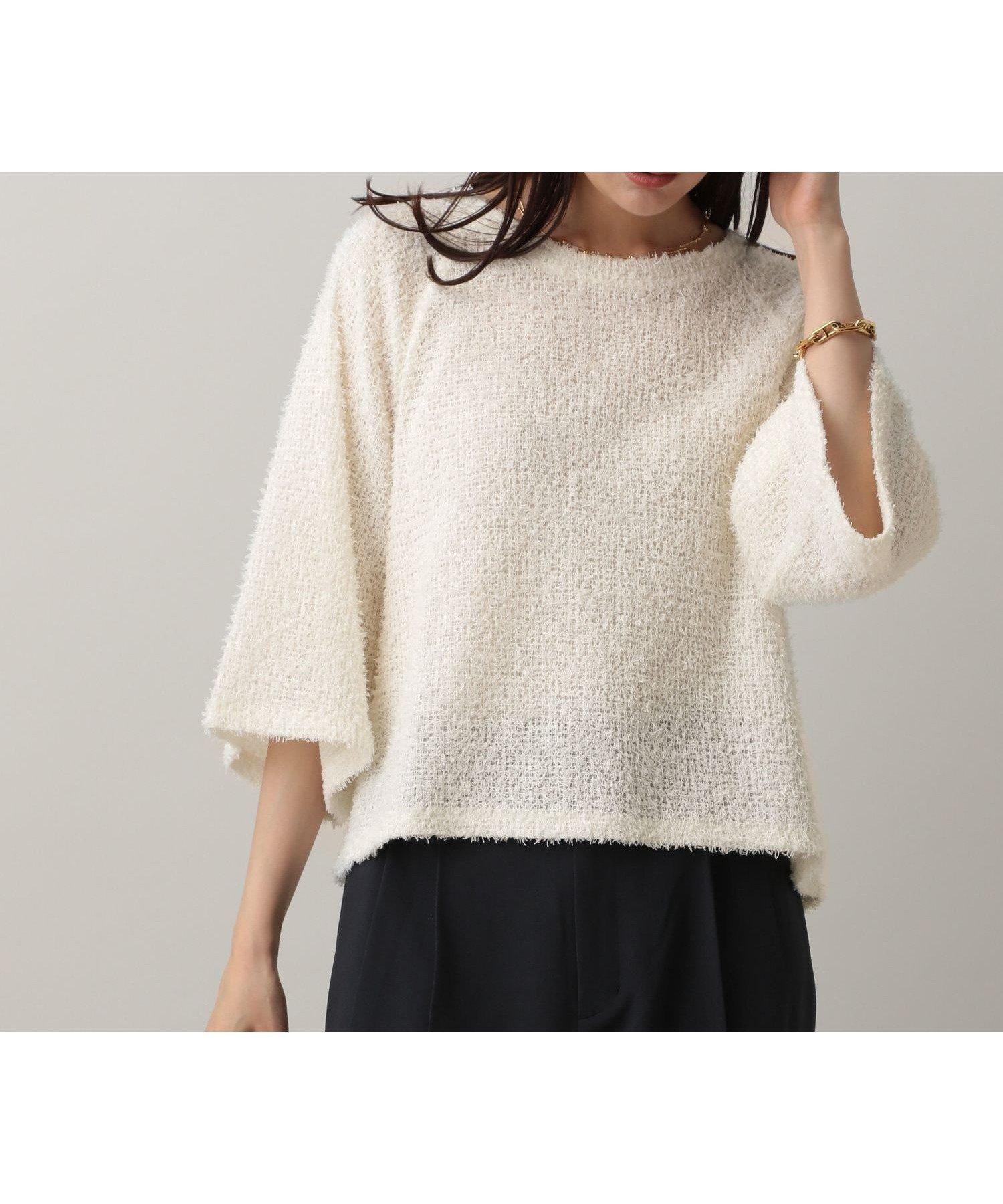 【グローバルワーク/GLOBAL WORK】のMATINEE LINE/フラッフィフレアスリーブ5分袖プルオーバー/583878 インテリア・キッズ・メンズ・レディースファッション・服の通販 founy(ファニー) 　ファッション　Fashion　レディースファッション　Fashion for Women　トップス・カットソー　Cut & Sew Tops　カジュアルプルオーバー・ニットトップス　Pullovers & Knit Tops / Casual Pullovers　カットソー　Cut and Sewn Top　ストレッチ　Stretch, Stretchy Fabric　バランス　Balance, Style Balance　フェザー　Feather, Feather Detail　アイボリー08|ID: prp329100004688609 ipo3291000000033899916