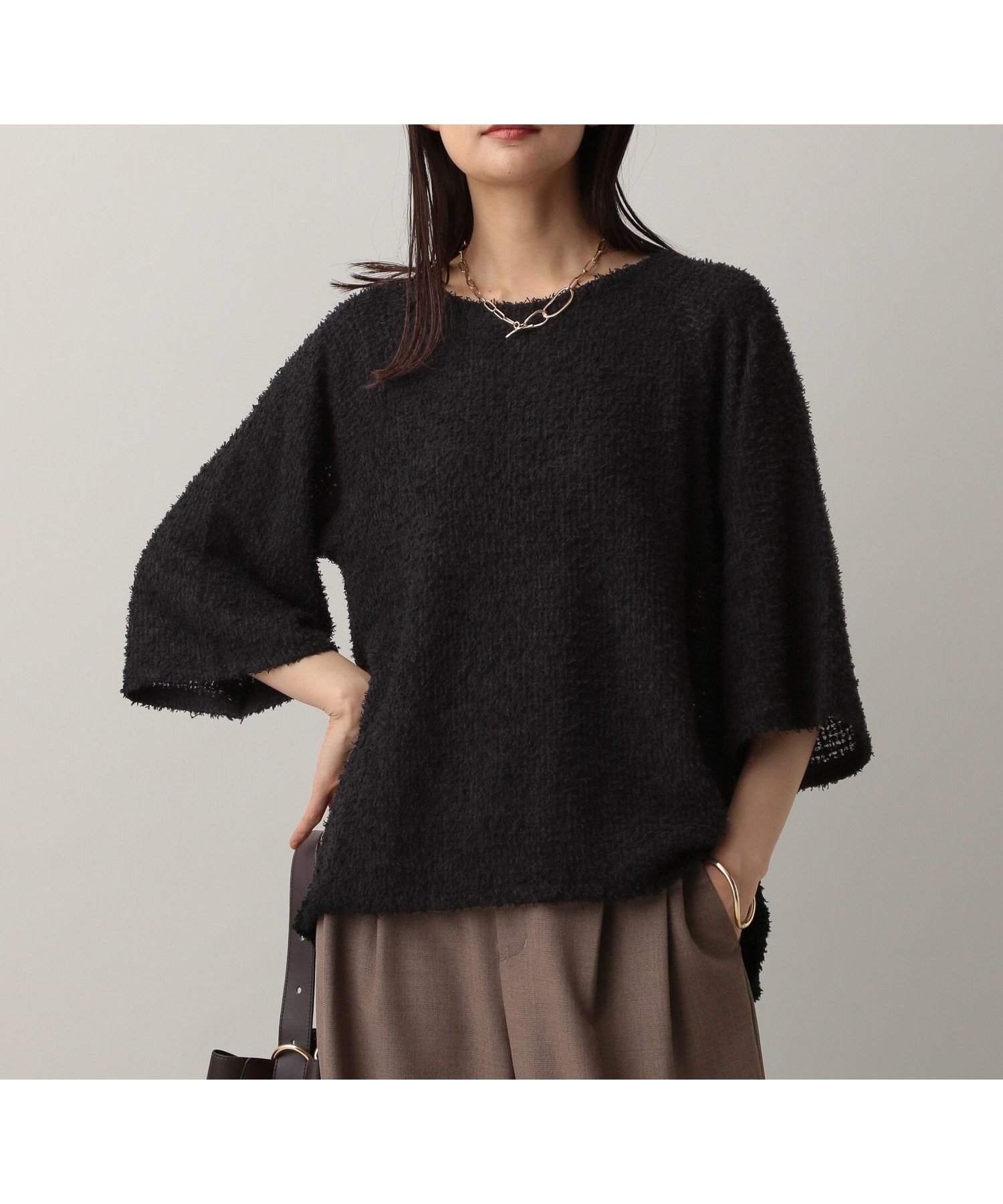 【グローバルワーク/GLOBAL WORK】のMATINEE LINE/フラッフィフレアスリーブ5分袖プルオーバー/583878 インテリア・キッズ・メンズ・レディースファッション・服の通販 founy(ファニー) 　ファッション　Fashion　レディースファッション　Fashion for Women　トップス・カットソー　Cut & Sew Tops　カジュアルプルオーバー・ニットトップス　Pullovers & Knit Tops / Casual Pullovers　カットソー　Cut and Sewn Top　ストレッチ　Stretch, Stretchy Fabric　バランス　Balance, Style Balance　フェザー　Feather, Feather Detail　ブラック09|ID: prp329100004688609 ipo3291000000033899918