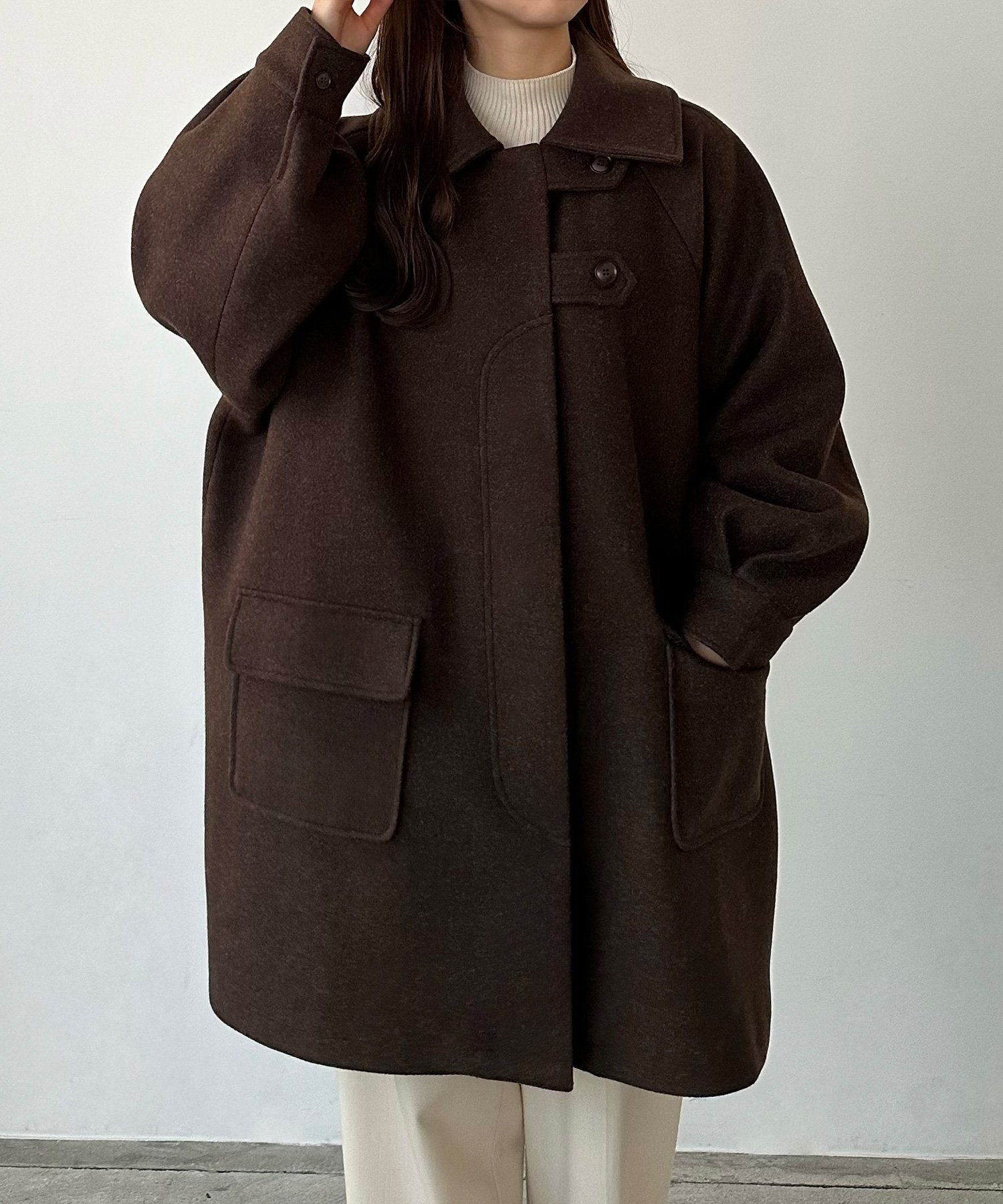 【ジュノア/JUNOAH】のcallautia ステンカラーオーバーミドルコート インテリア・キッズ・メンズ・レディースファッション・服の通販 founy(ファニー) 　ファッション　Fashion　レディースファッション　Fashion for Women　アウター　Coat / Outerwear Collection　コート・ロングコート・ピーコート　Long Coats, Peacoats & More　ブラウン|ID: prp329100004688623 ipo3291000000033911312