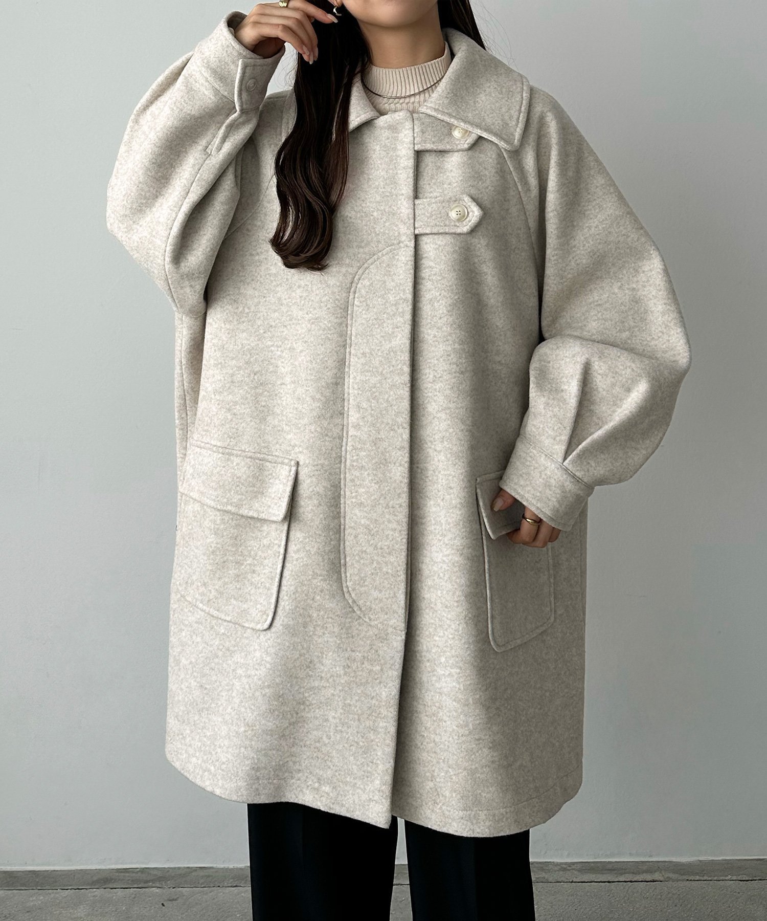 【ジュノア/JUNOAH】のcallautia ステンカラーオーバーミドルコート インテリア・キッズ・メンズ・レディースファッション・服の通販 founy(ファニー) 　ファッション　Fashion　レディースファッション　Fashion for Women　アウター　Coat / Outerwear Collection　コート・ロングコート・ピーコート　Long Coats, Peacoats & More　アイボリー|ID: prp329100004688623 ipo3291000000033911314