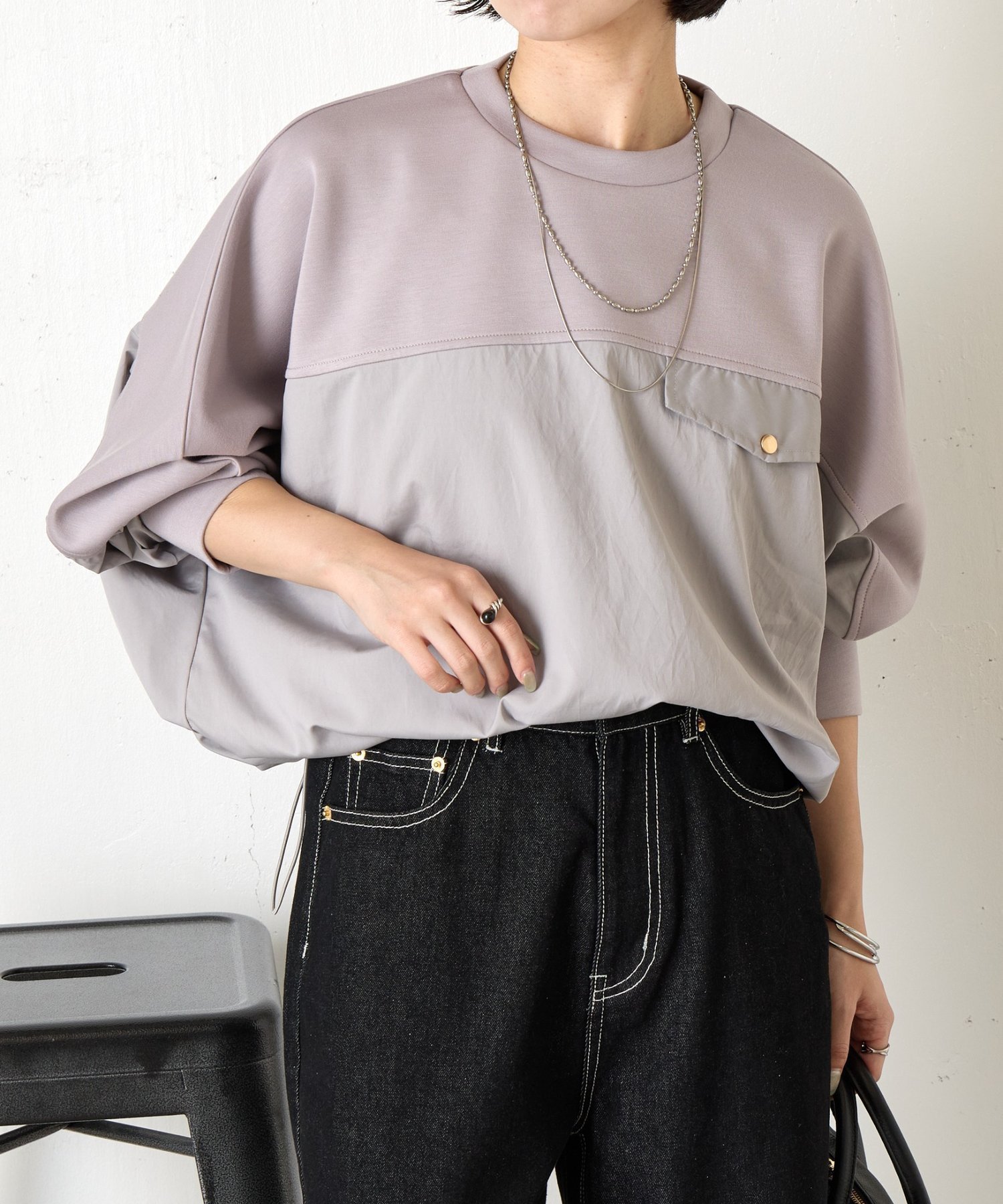 【ジェナ エスパス メルヴェイユ/Jena espace merveilleux】のフハク切替ダンボールカットソー インテリア・キッズ・メンズ・レディースファッション・服の通販 founy(ファニー) 　ファッション　Fashion　レディースファッション　Fashion for Women　トップス・カットソー　Cut & Sew Tops　カットソー・ベーシックTシャツ　Cut-and-Sewn Tops / Stretch Tees & Basics　ギャザー　Gathered, Ruffled　切替　Switching, Contrast Panel　スマート　Smart, Elegant　ドローコード　Drawcord, Drawstring Cord　楽ちん　Easy Fit, Comfortable　再入荷　Restock / Back in Stock　おすすめ　Recommended / Our Picks　エレガント 上品　Elegant　グレー|ID: prp329100004688630 ipo3291000000033861092