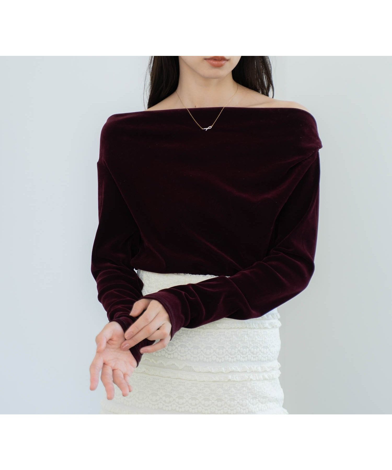 【ノエラ/Noela】のベロアドレープトップス インテリア・キッズ・メンズ・レディースファッション・服の通販 founy(ファニー) 　ファッション　Fashion　レディースファッション　Fashion for Women　トップス・カットソー　Cut & Sew Tops　ベロアトップス　Velour Tops / Velvet-Look Items　シンプル　Simple, Minimal　ベロア　Velour, Soft Velvet　ポケット　Pocket, Pocket Detail　メッシュ　Mesh, Net Fabric　ボルドー|ID: prp329100004688864 ipo3291000000034680228