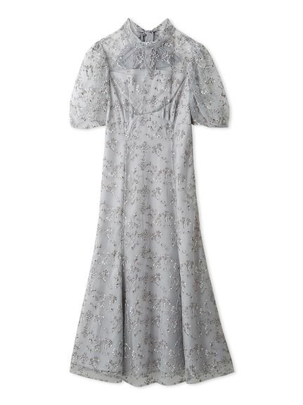 【セルフォード/CELFORD】のバックリボンスモールフラワードレス インテリア・キッズ・メンズ・レディースファッション・服の通販 founy(ファニー) 　ファッション　Fashion　レディースファッション　Fashion for Women　ワンピース　Dresses　フォーマル・パーティードレス・結婚式用ドレス　Elegant & Casual Dresses　スリーブ　Sleeve, Long Sleeve / Short Sleeve　チュール　Tulip, Tulip Motif　ドレス　Dress, One-Piece　ハイネック　High Neck, Mock Neck　バランス　Balance, Style Balance　ヨーク　Yoke, Yoke Design　リボン　Ribbon, Bow　ロング　Long, Long-Length　エレガント 上品　Elegant　LGRY[005]|ID: prp329100004688990 ipo3291000000033864114