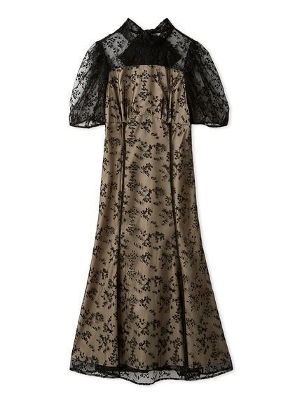 【セルフォード/CELFORD】のバックリボンスモールフラワードレス インテリア・キッズ・メンズ・レディースファッション・服の通販 founy(ファニー) 　ファッション　Fashion　レディースファッション　Fashion for Women　ワンピース　Dresses　フォーマル・パーティードレス・結婚式用ドレス　Elegant & Casual Dresses　スリーブ　Sleeve, Long Sleeve / Short Sleeve　チュール　Tulip, Tulip Motif　ドレス　Dress, One-Piece　ハイネック　High Neck, Mock Neck　バランス　Balance, Style Balance　ヨーク　Yoke, Yoke Design　リボン　Ribbon, Bow　ロング　Long, Long-Length　エレガント 上品　Elegant　BLK[009]|ID: prp329100004688990 ipo3291000000033864115